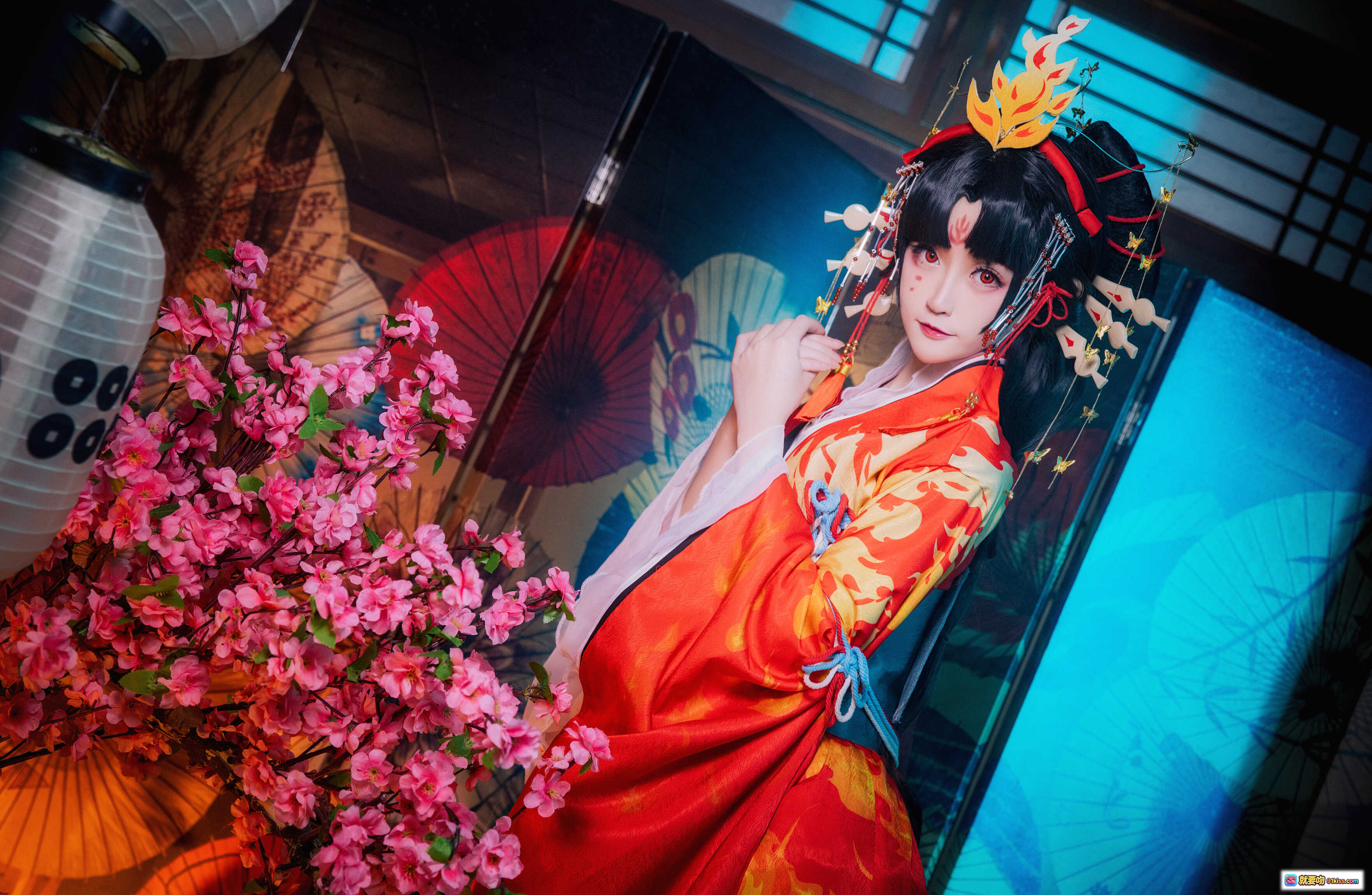 图片[3] - yui金鱼NO.021蝶步韶华和风写真｜红橙和服少女·樱花伞灯·日式屏风布景·古风Cosplay美图集 - 就要吻
