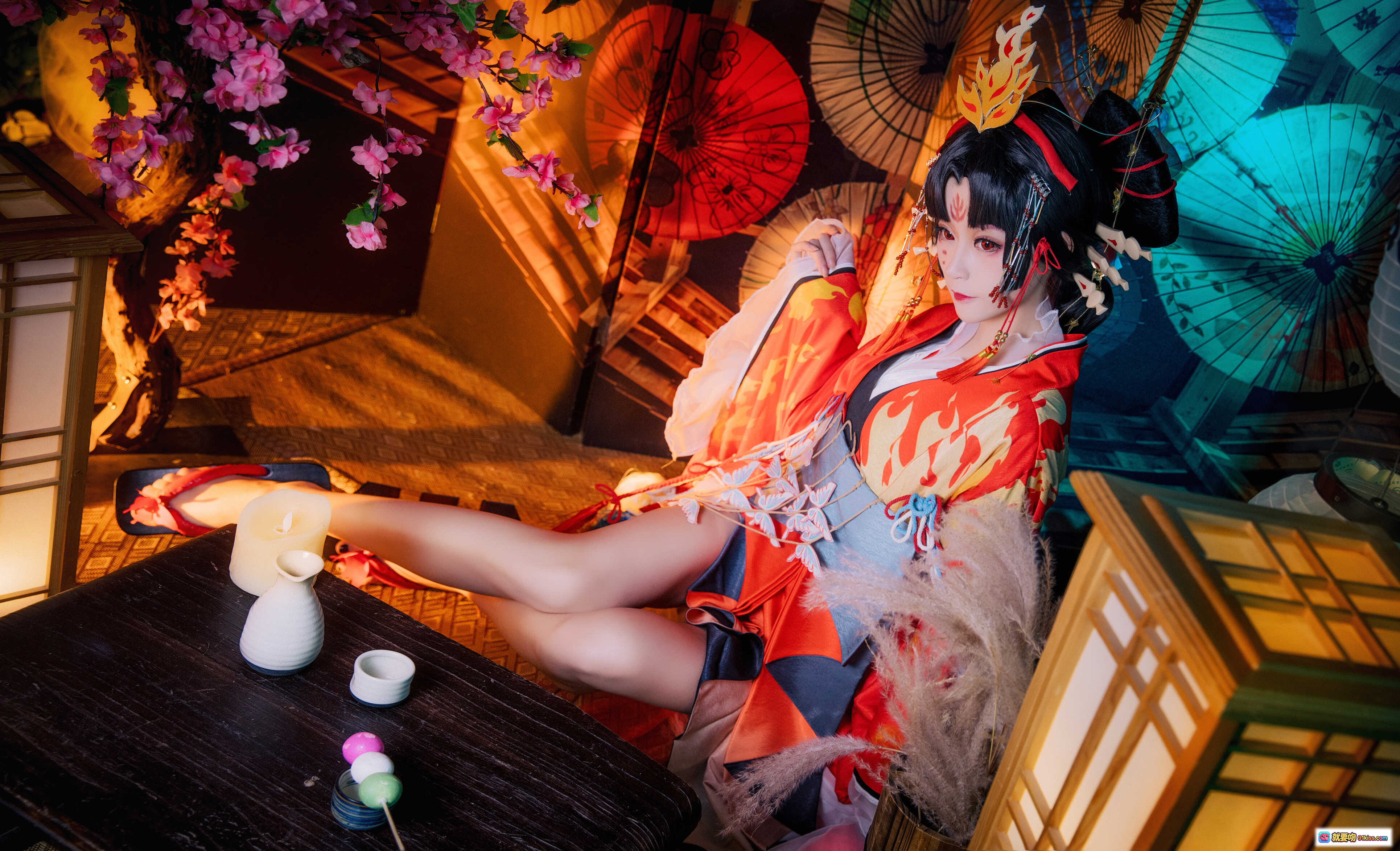 图片[7] - yui金鱼NO.021蝶步韶华和风写真｜红橙和服少女·樱花伞灯·日式屏风布景·古风Cosplay美图集 - 就要吻