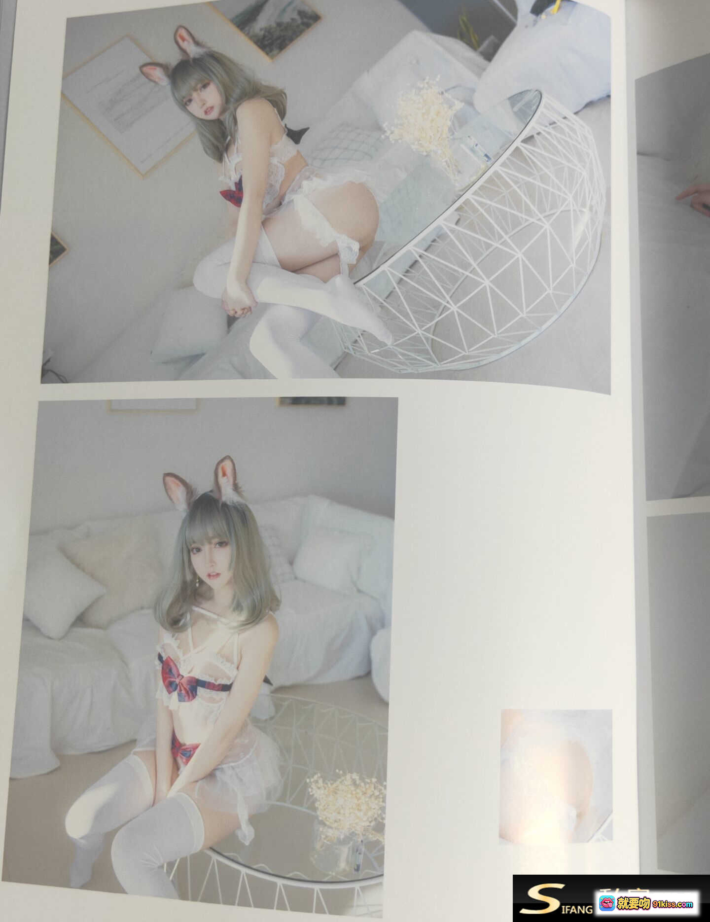 图片[1] - 过期米线线喵087写真本扫描图70P-56MB 兔耳少女私房写真 白色蕾丝内衣 网红同款床照 高清摄影集 甜美性感风格 - 就要吻