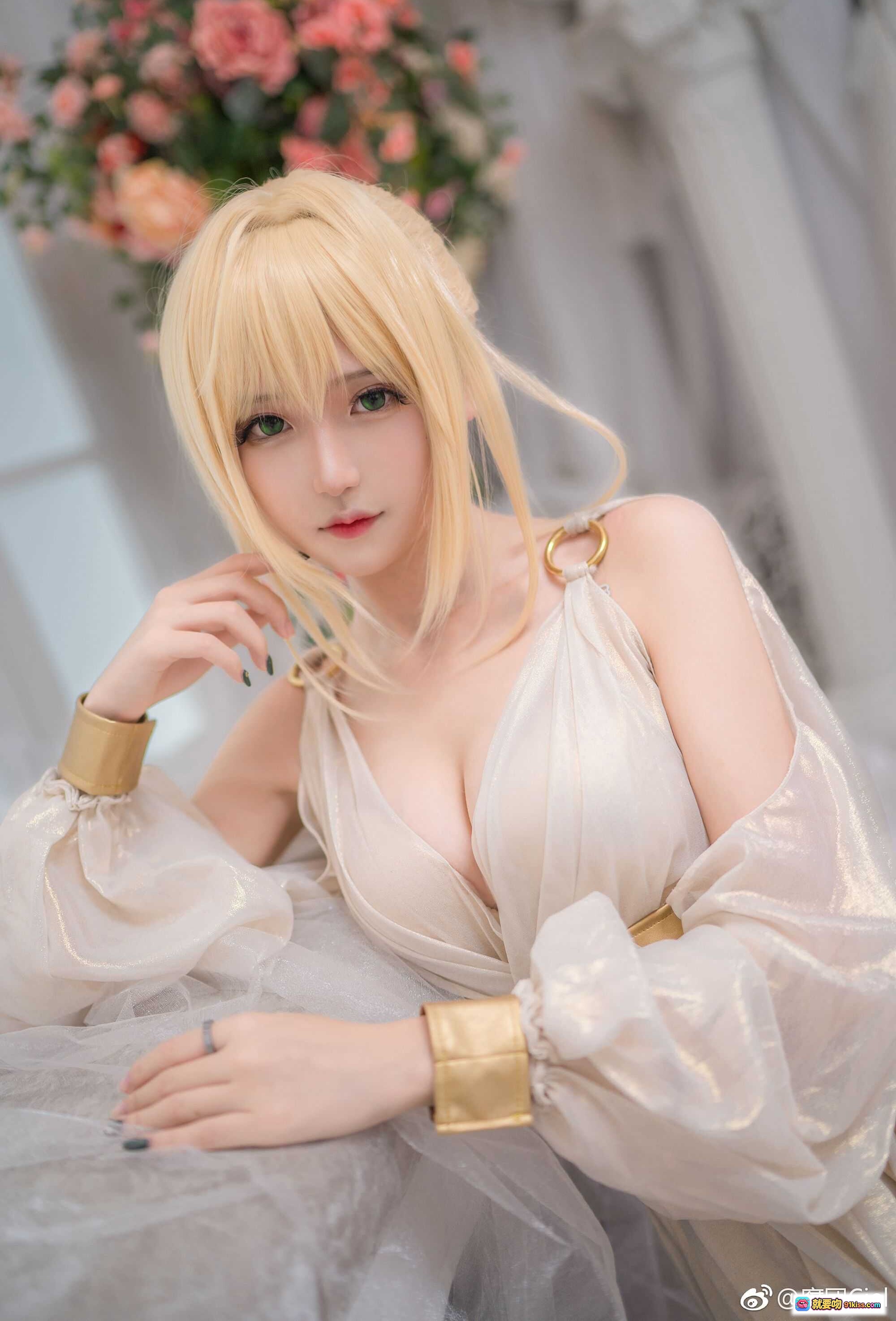 图片[7] - 腐团儿COS尼禄·克劳狄乌斯 Fate/EXTELLA 余的奏者 白金长发美少女 白色古风礼服 金色腰带 Cosplay写真 今夜留下来吧 - 就要吻