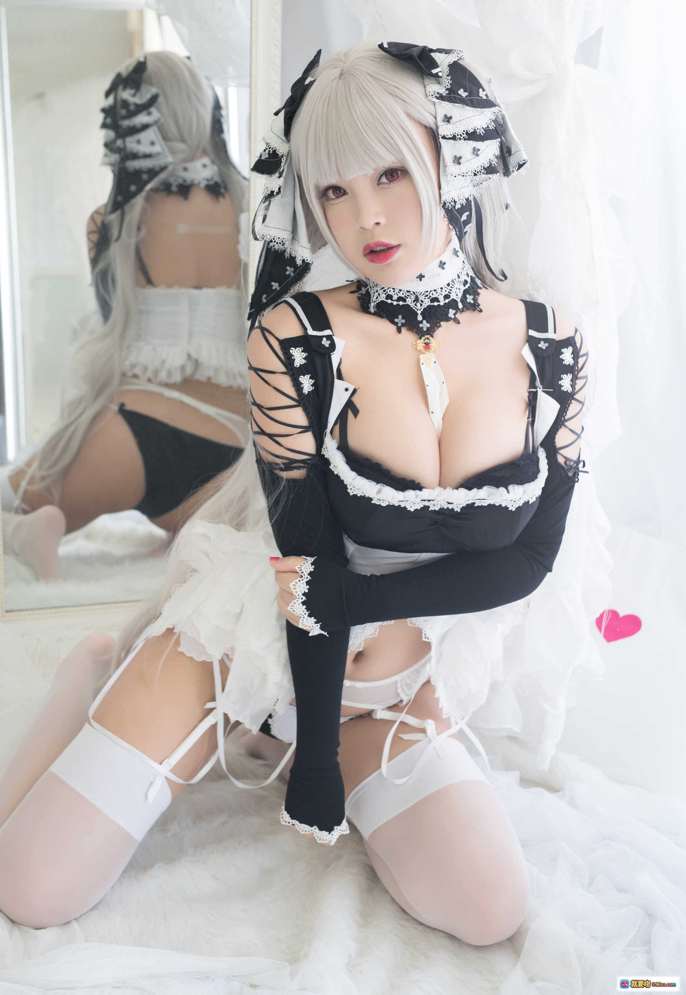 图片[7] - 白烨VOL.022可畏cosplay写真｜黑白色洛丽塔女仆装｜长发假发蕾丝装饰｜丝袜高跟椅上姿势｜78P高清图集 - 就要吻