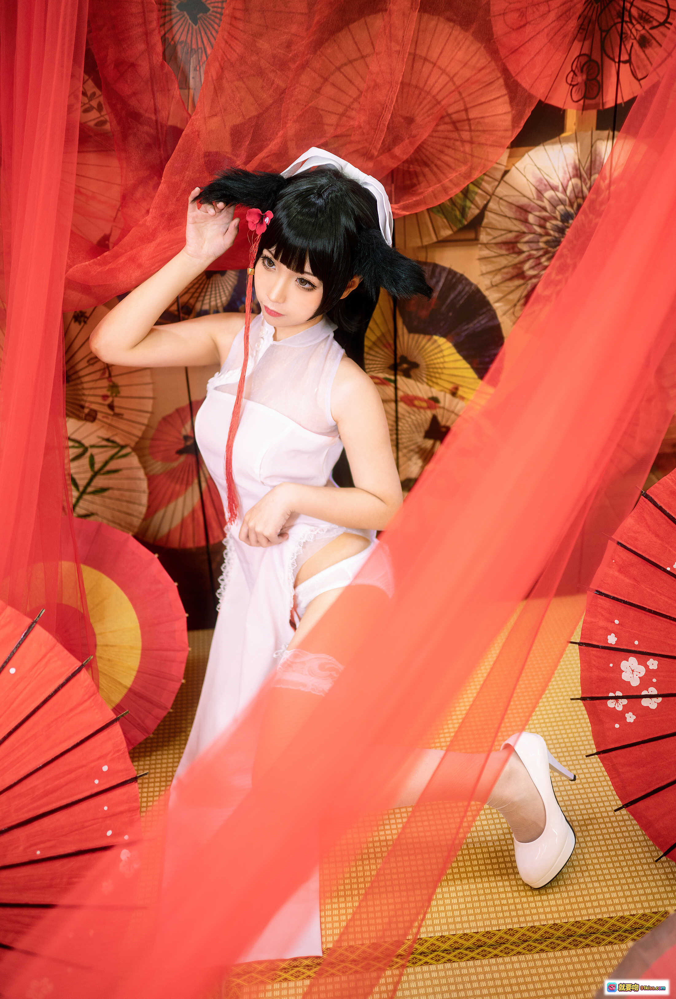 图片[3] - 蠢沫沫NO.015高雄习字写真 透明丝袜美足特写 日式榻榻米场景 红色纱裙搭配 白皙腿部线条 40P高清图集 - 就要吻