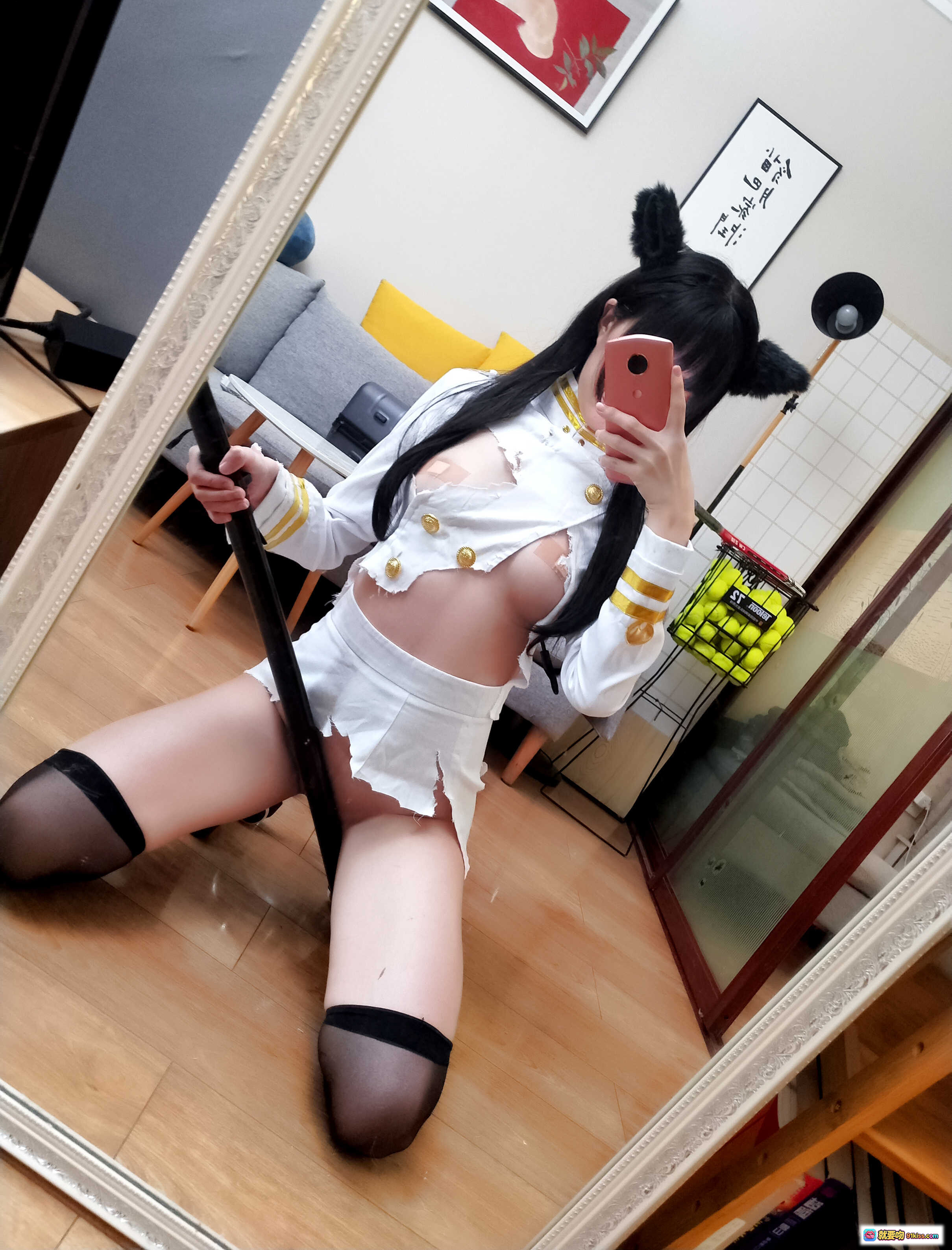 图片[4] - Nagesa魔物喵NO.034戦損愛宕cosplay 白色军装猫耳少女持剑写真 32P高清图集 - 就要吻