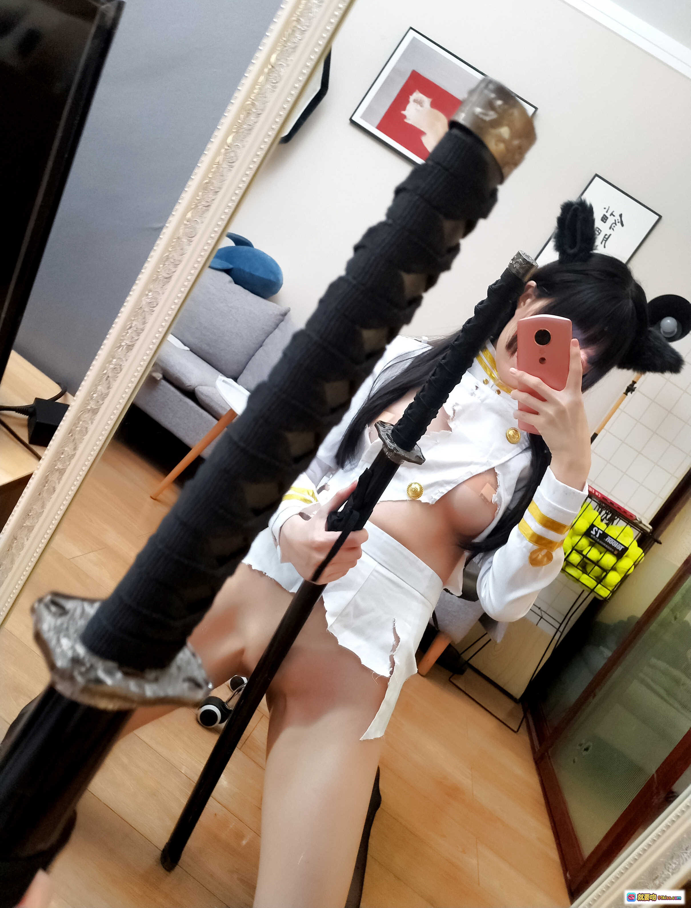 图片[9] - Nagesa魔物喵NO.034戦損愛宕cosplay 白色军装猫耳少女持剑写真 32P高清图集 - 就要吻