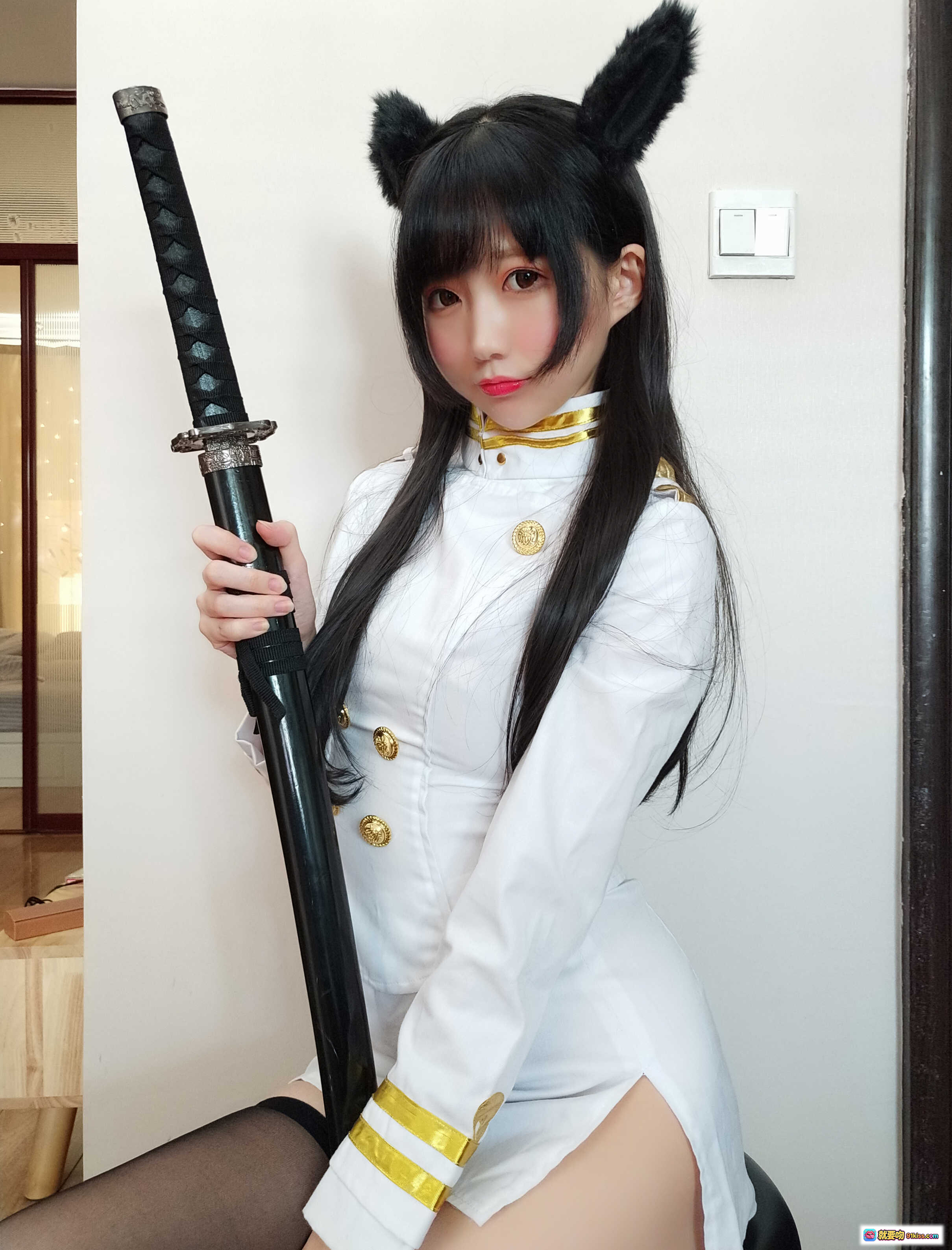 图片[7] - Nagesa魔物喵NO.034戦損愛宕cosplay 白色军装猫耳少女持剑写真 32P高清图集 - 就要吻