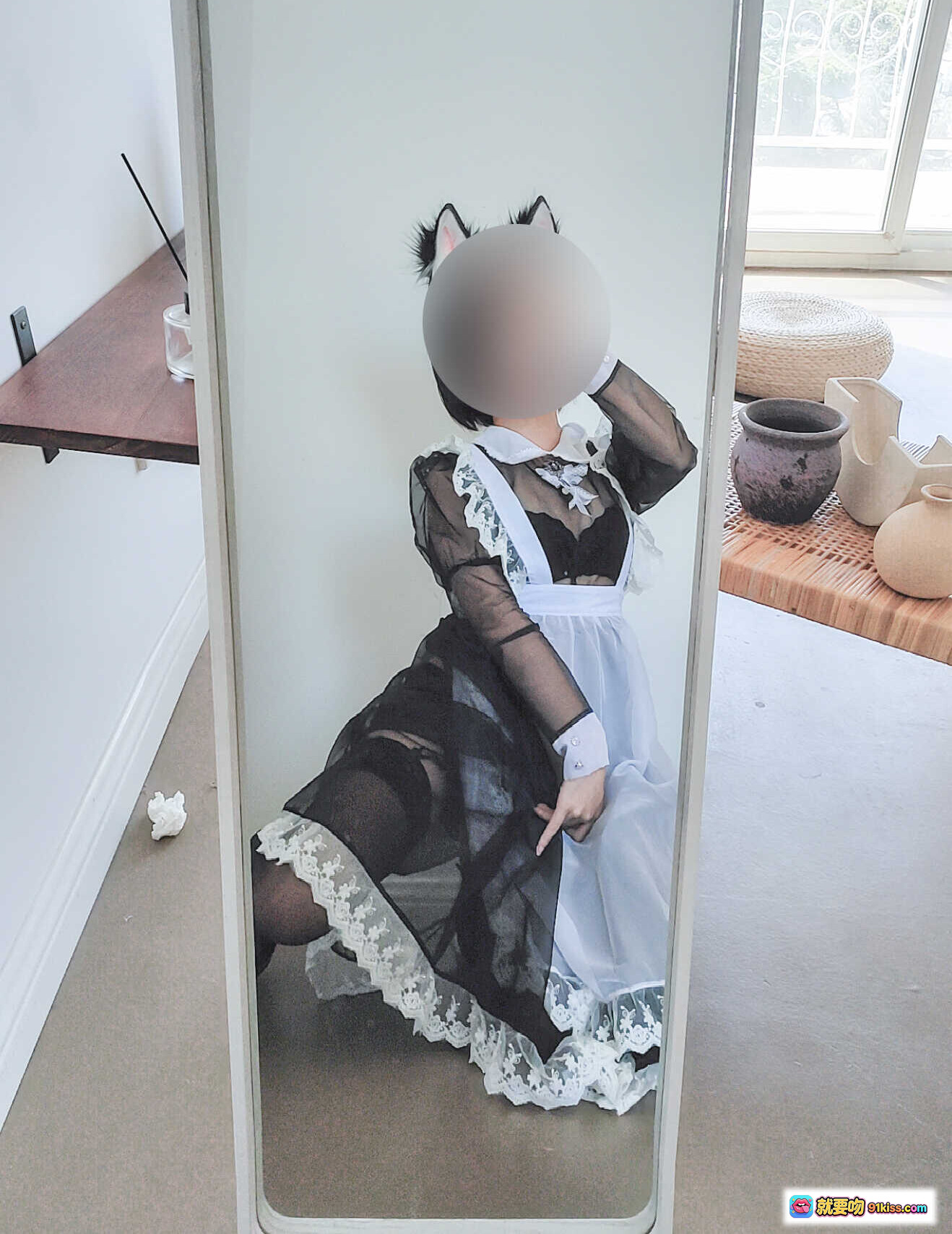 图片[1] - 蠢沫沫NO.037透明女仆装自拍写真 蕾丝黑纱猫耳造型 42P高清图集 - 就要吻