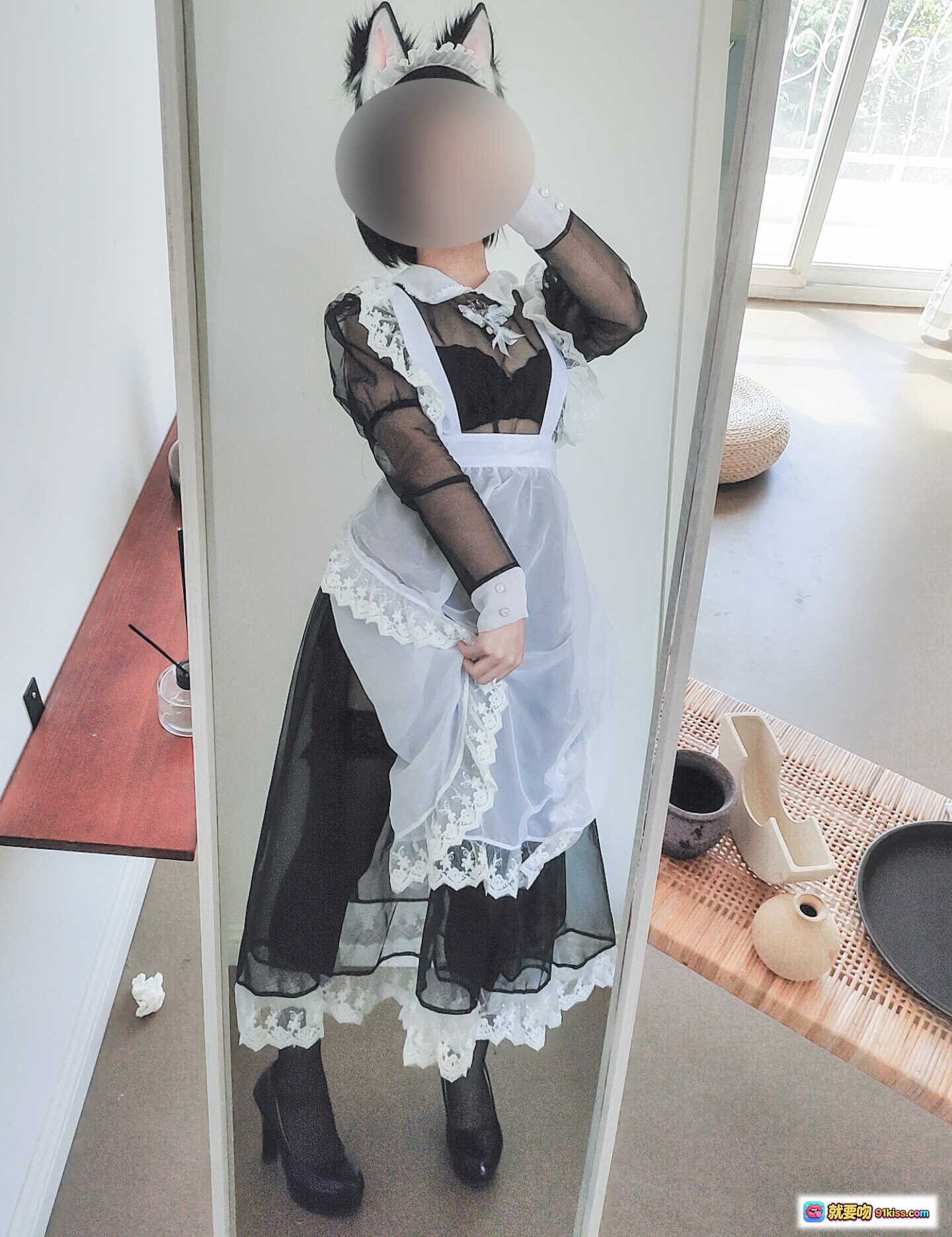 图片[3] - 蠢沫沫NO.037透明女仆装自拍写真 蕾丝黑纱猫耳造型 42P高清图集 - 就要吻