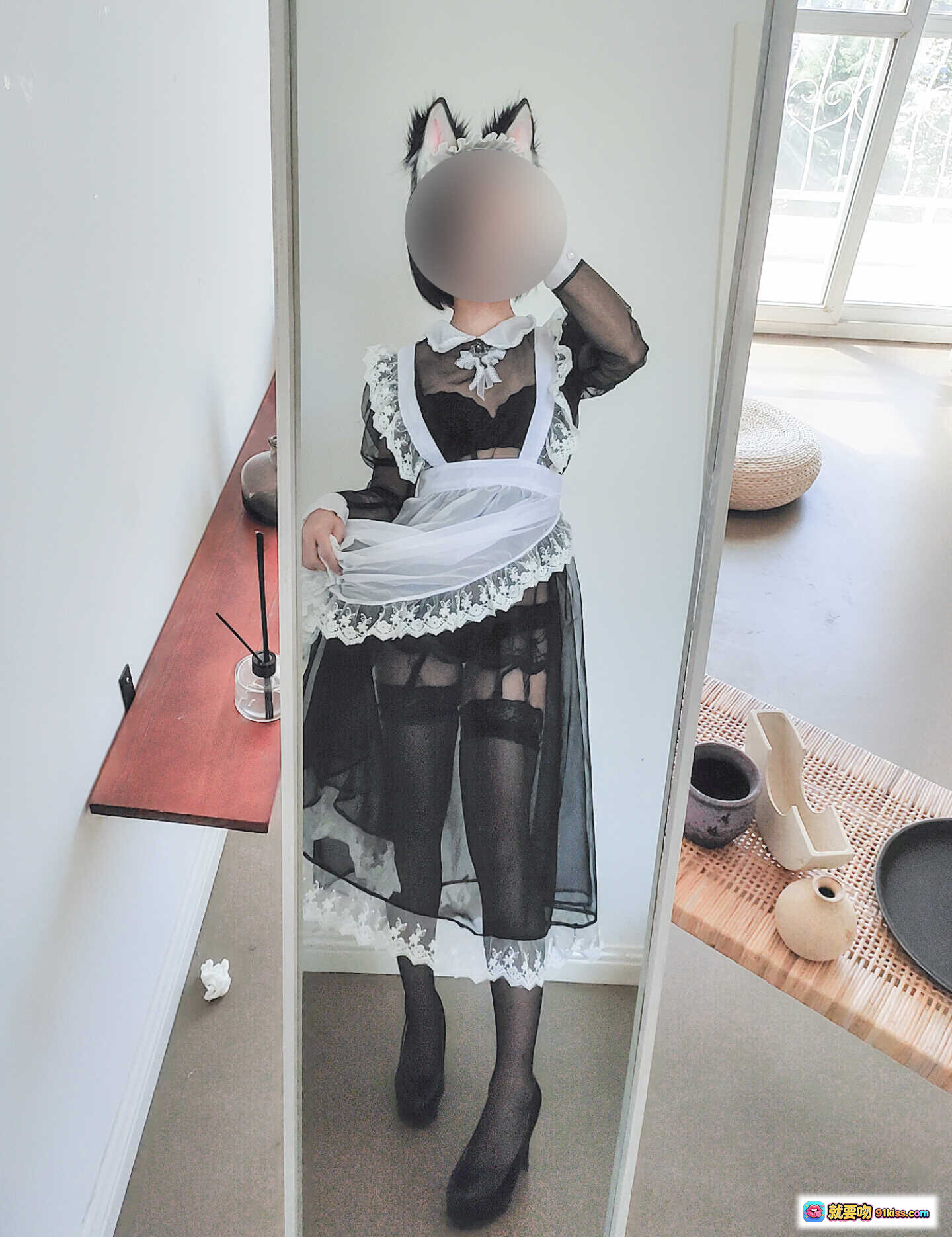 图片[9] - 蠢沫沫NO.037透明女仆装自拍写真 蕾丝黑纱猫耳造型 42P高清图集 - 就要吻