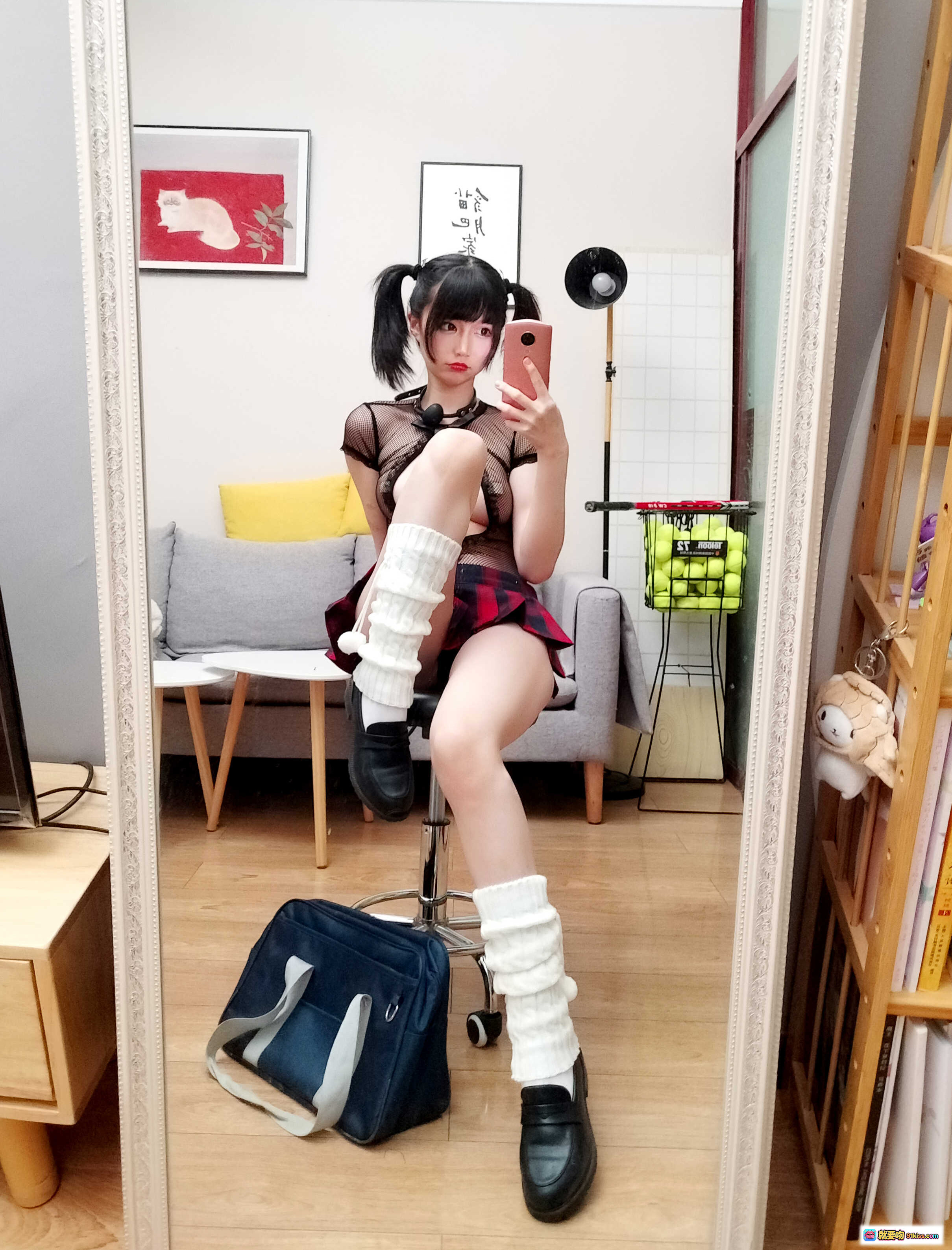 图片[5] - Nagesa魔物喵 NO.032 いじめっ子の不良少女 自拍镜前黑丝网纱制服白袜黑鞋双马尾写真集 - 就要吻