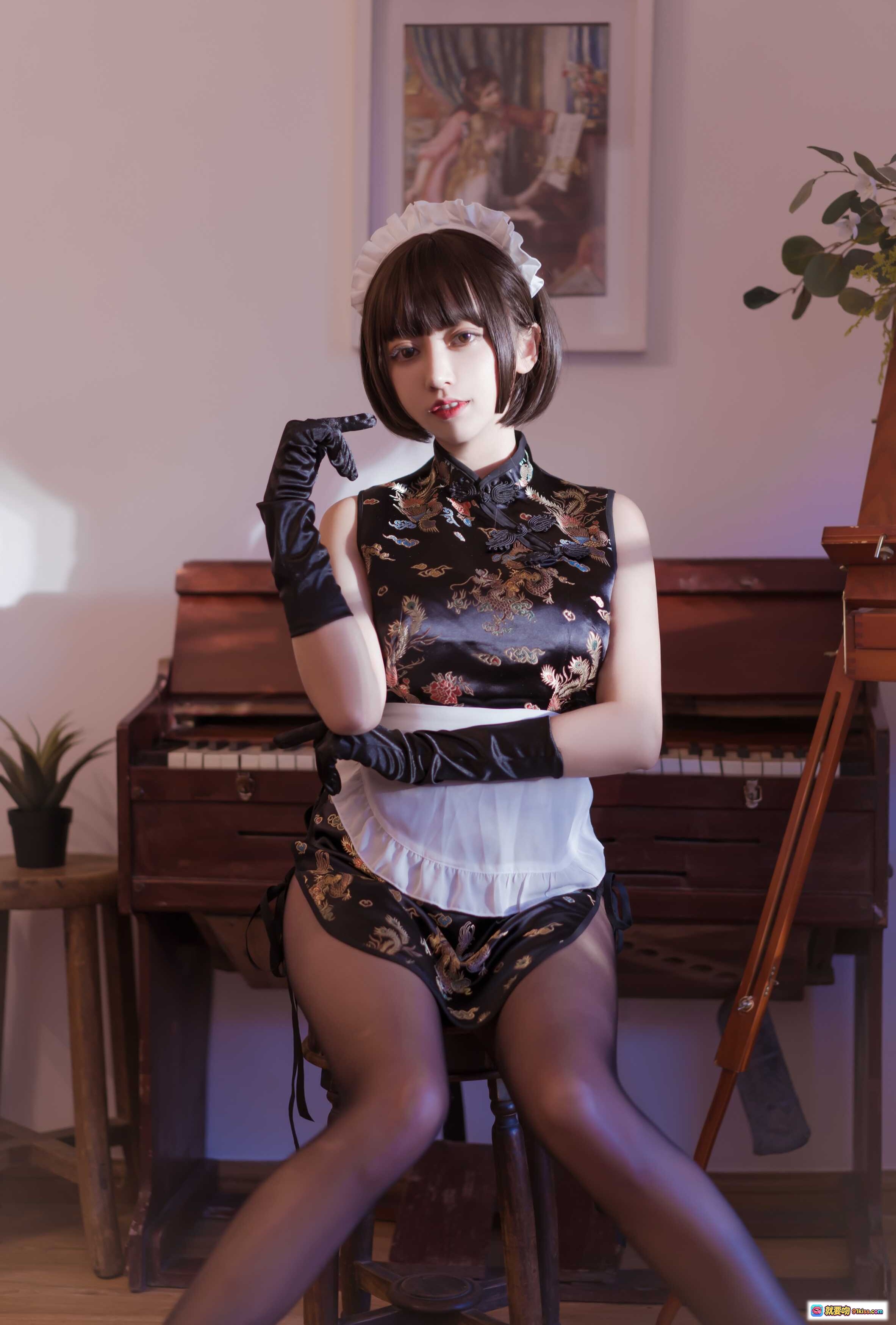 图片[6] - 过期米线线喵091米线黑色旗袍写真43P61MB龙纹绑带黑丝美腿性感私房摄影 - 就要吻