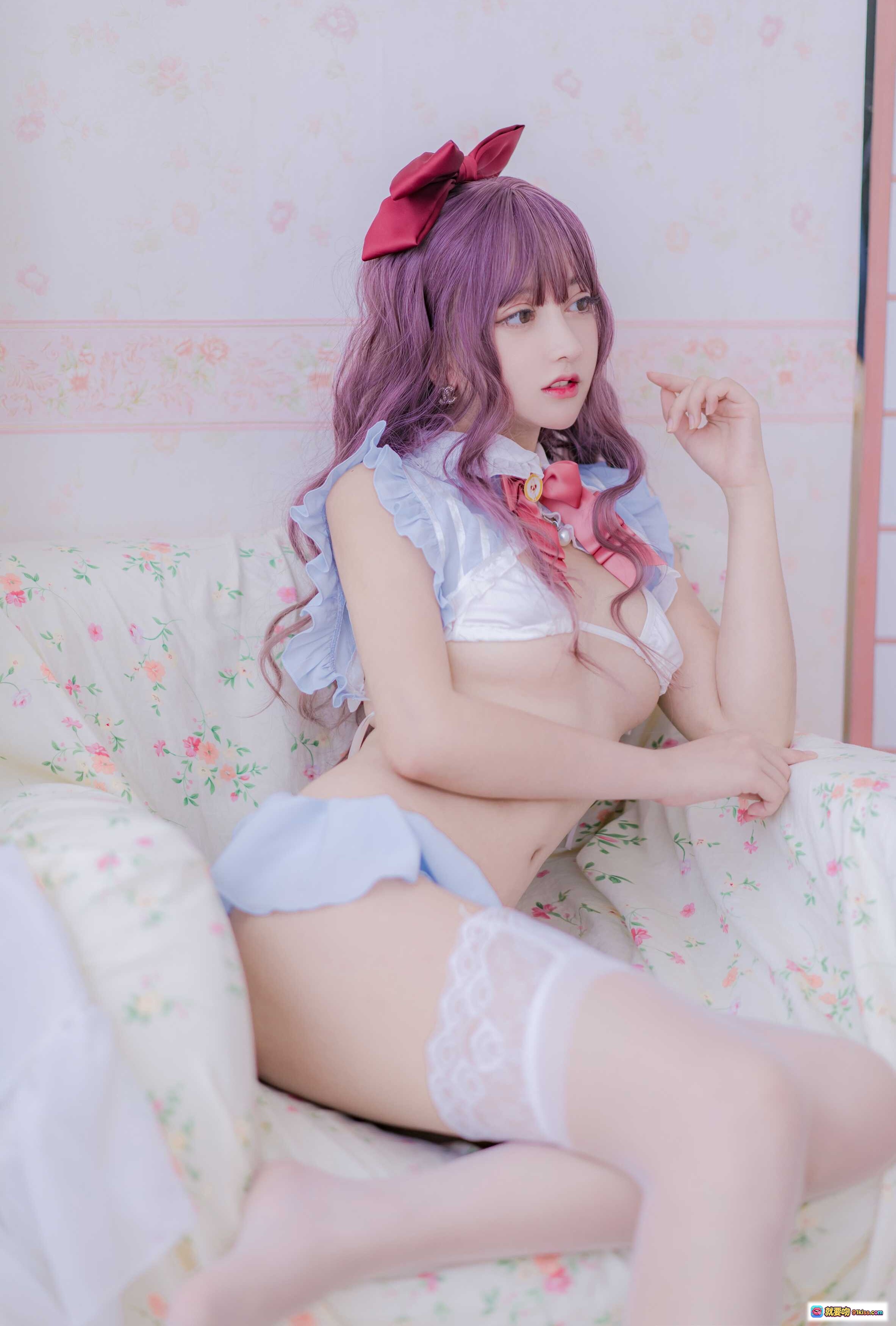 图片[4] - 过期米线线喵082米线棒棒糖写真集28P83MB 紫发少女蕾丝内衣白丝美腿居家私房照 - 就要吻