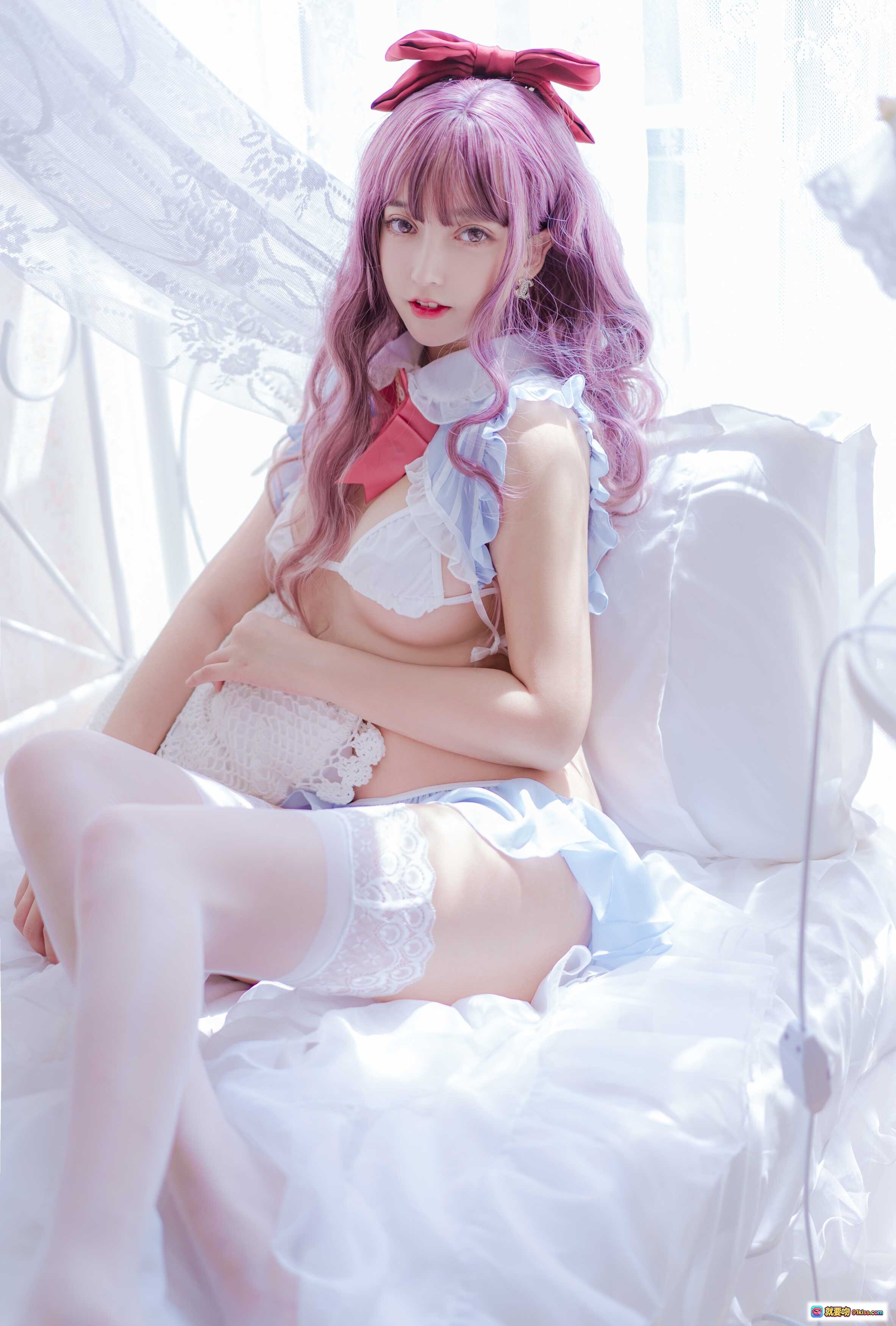 图片[8] - 过期米线线喵082米线棒棒糖写真集28P83MB 紫发少女蕾丝内衣白丝美腿居家私房照 - 就要吻