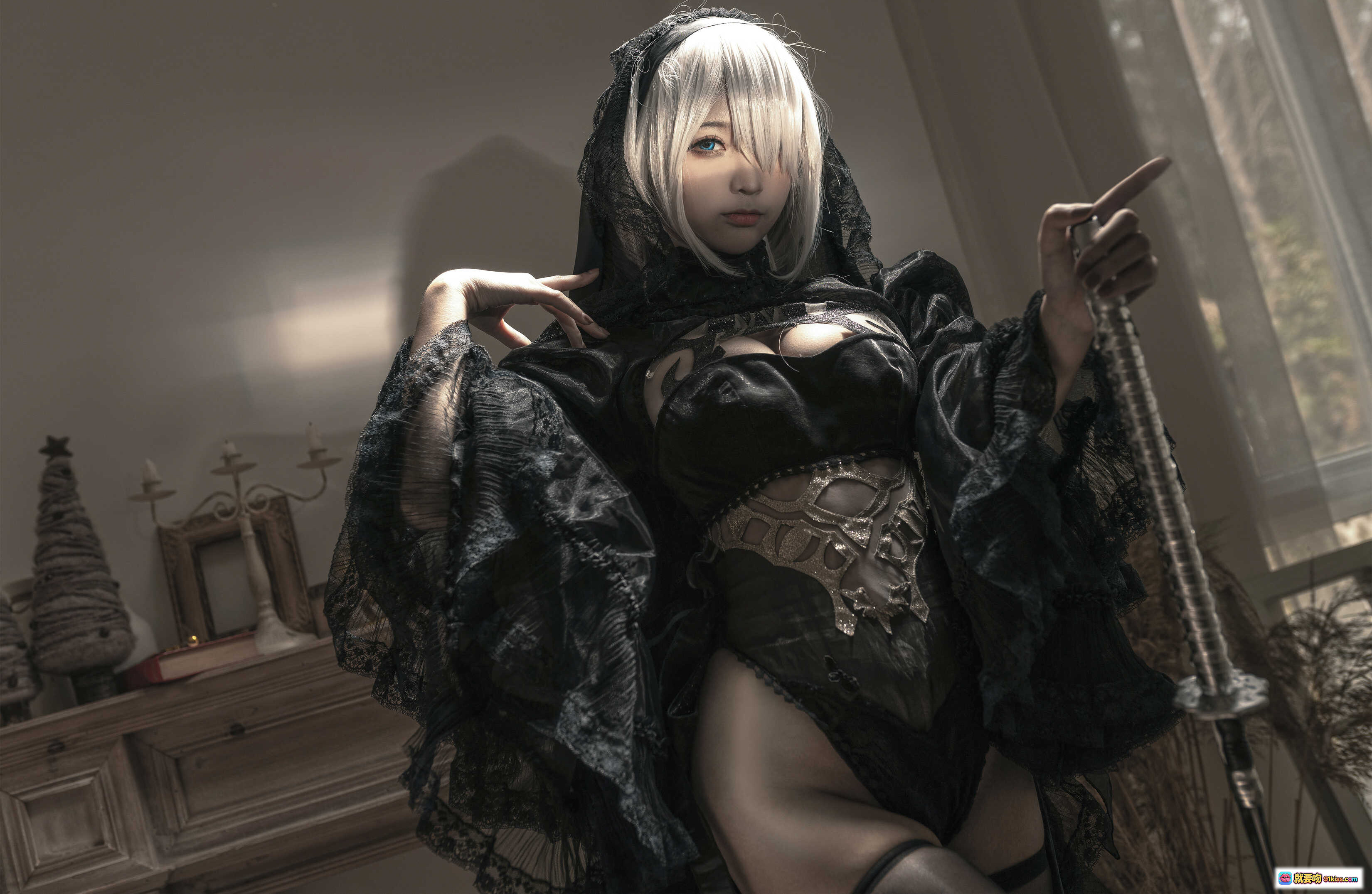 图片[3] - 蠢沫沫NO.100尼尔纪元黑花嫁Cosplay写真 20P高清美图 黑色蕾丝哥特风持剑造型 优雅神秘氛围感大片 - 就要吻