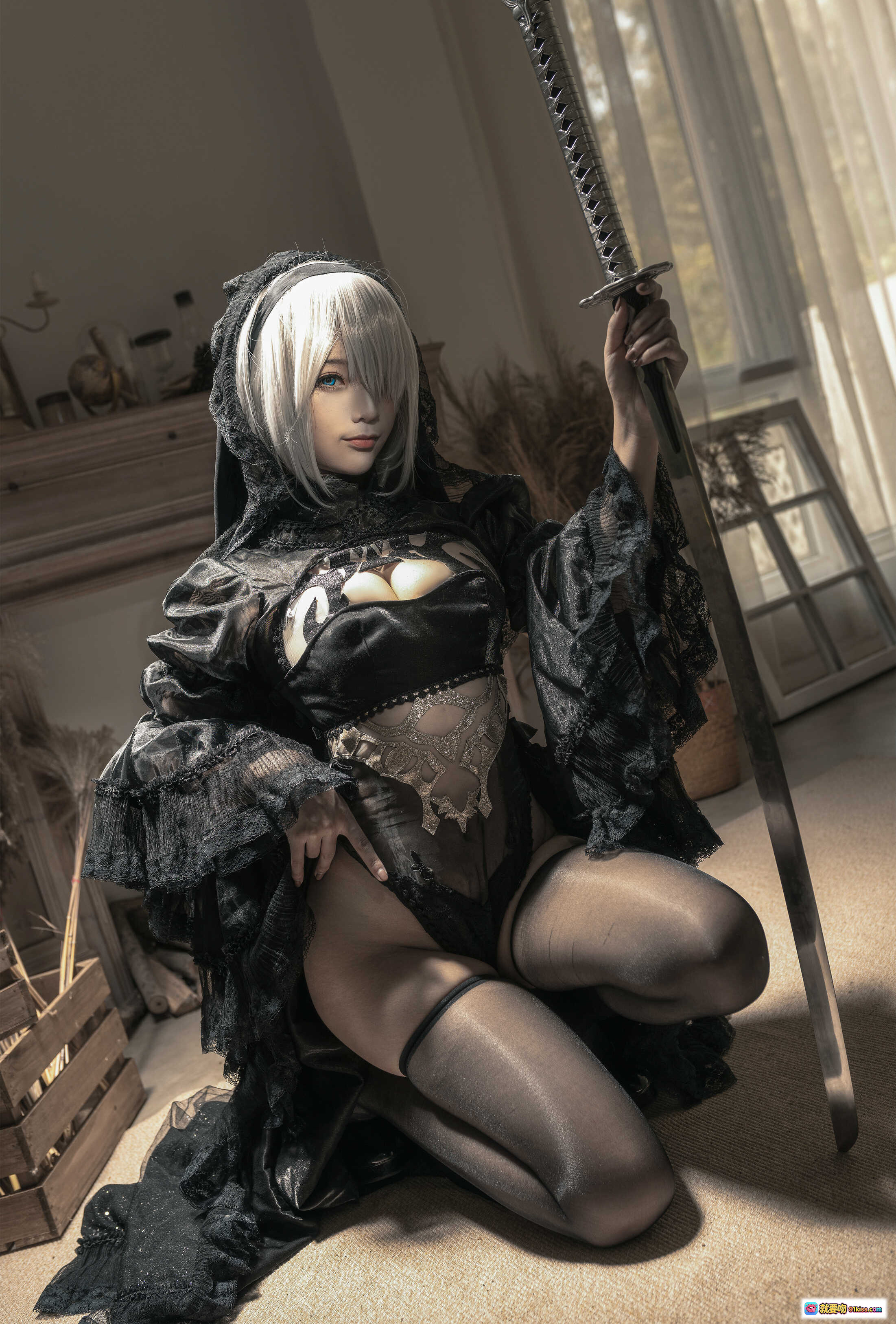 图片[10] - 蠢沫沫NO.100尼尔纪元黑花嫁Cosplay写真 20P高清美图 黑色蕾丝哥特风持剑造型 优雅神秘氛围感大片 - 就要吻