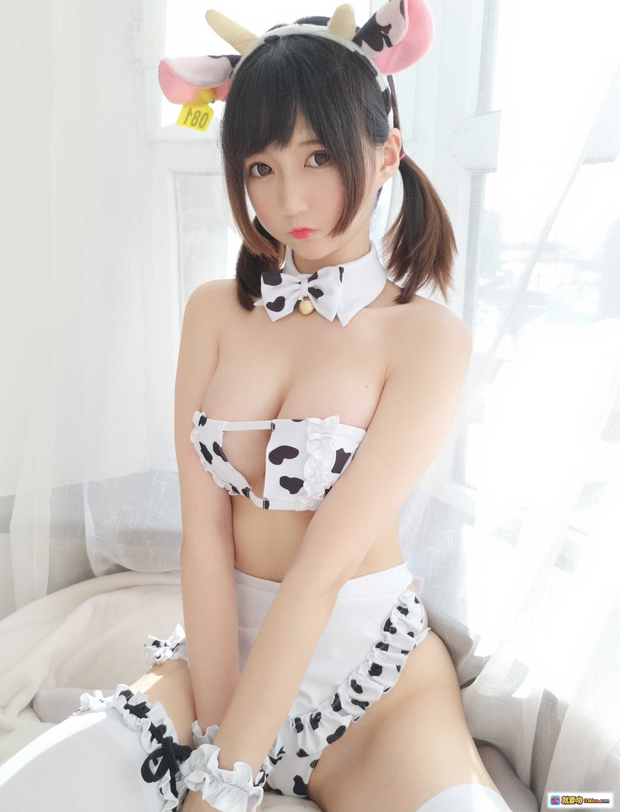 图片[4] - Nagesa魔物喵自摄06小奶牛写真 乳白色丝袜+黑白斑点内衣+牛角发饰+甜美少女风私房照 - 就要吻