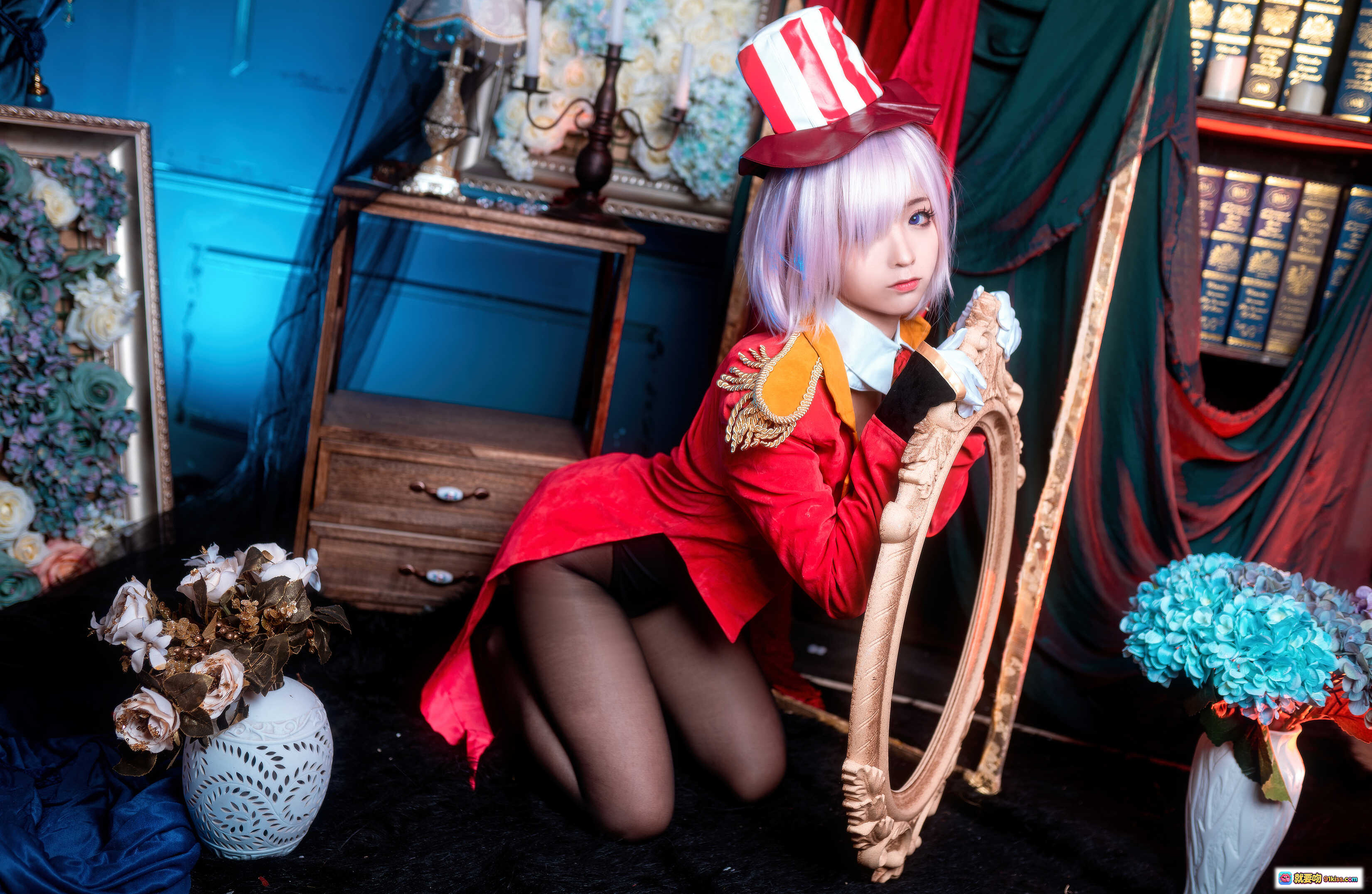 图片[3] - 蠢沫沫NO.052玛修马戏团写真｜红衣黑丝白手套高跟鞋性感坐姿私房美图 - 就要吻