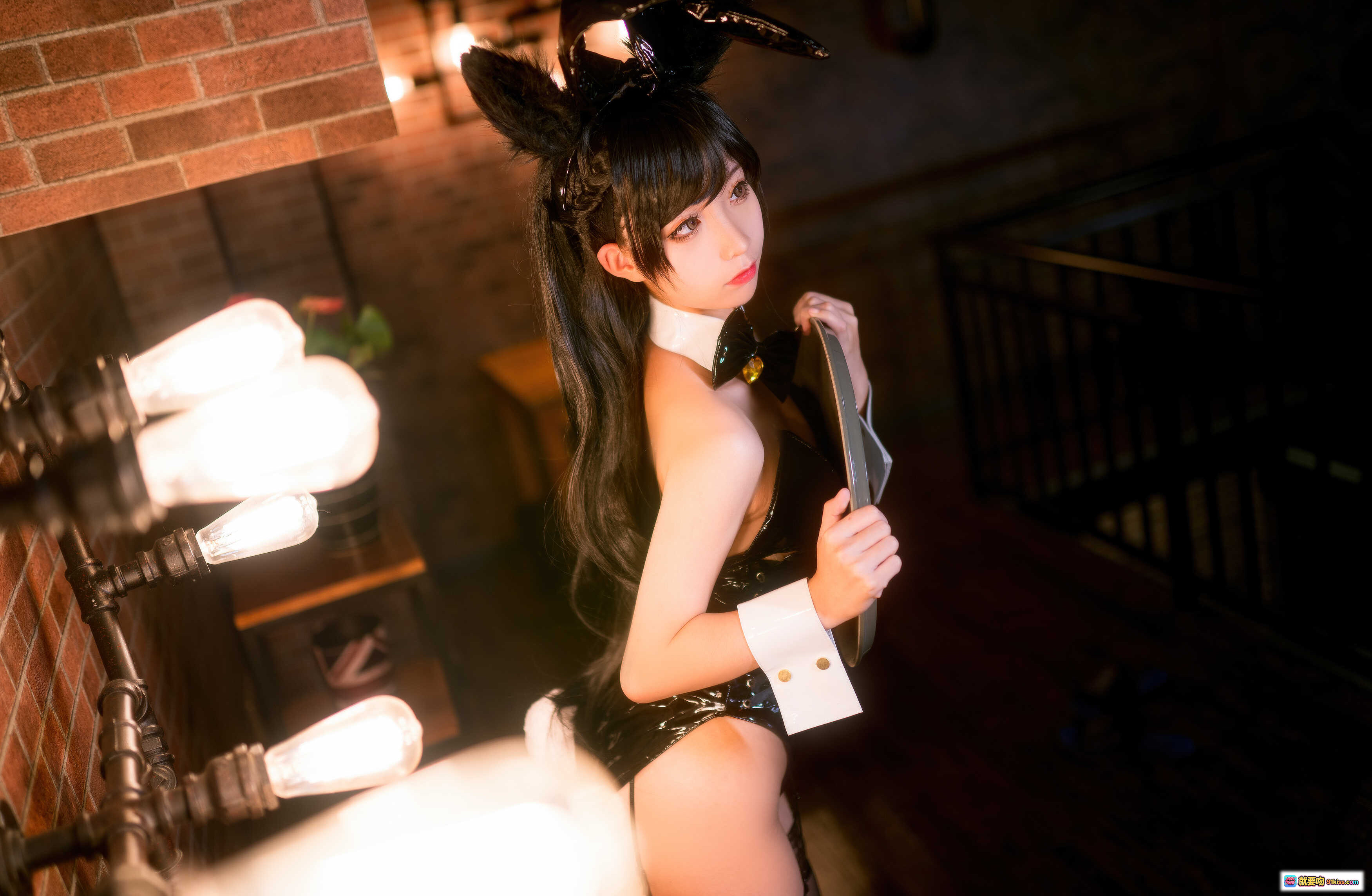 图片[2] - 蠢沫沫NO.007爱宕兔女郎写真 | 黑色蕾丝内衣+白色兔耳+制服袖扣 | 40P高清美图 - 就要吻