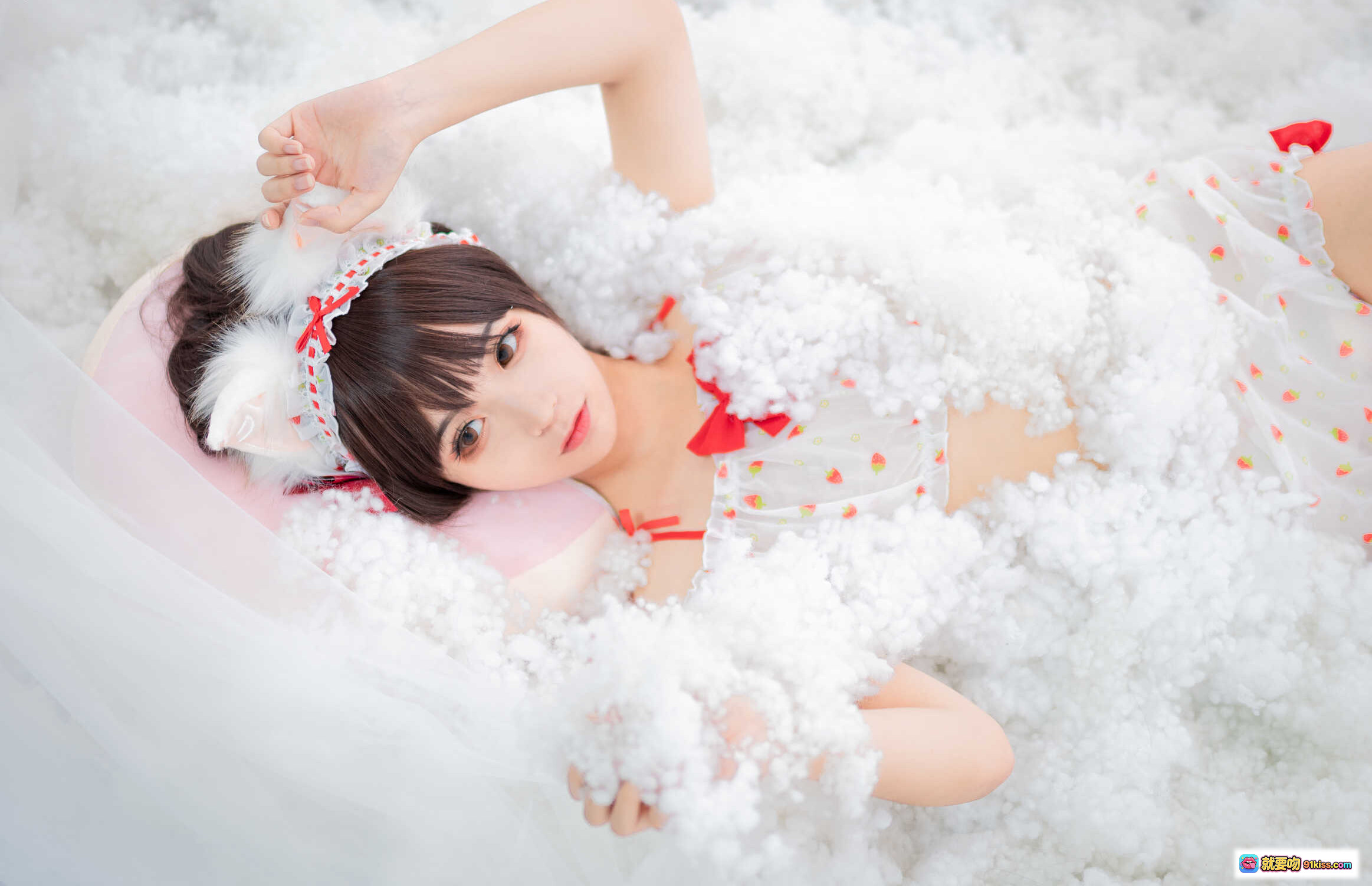 图片[9] - 蠢沫沫NO.031私房写真84P861MB 白色蕾丝猫耳双马尾 篮子花束清新少女风室内摄影 - 就要吻