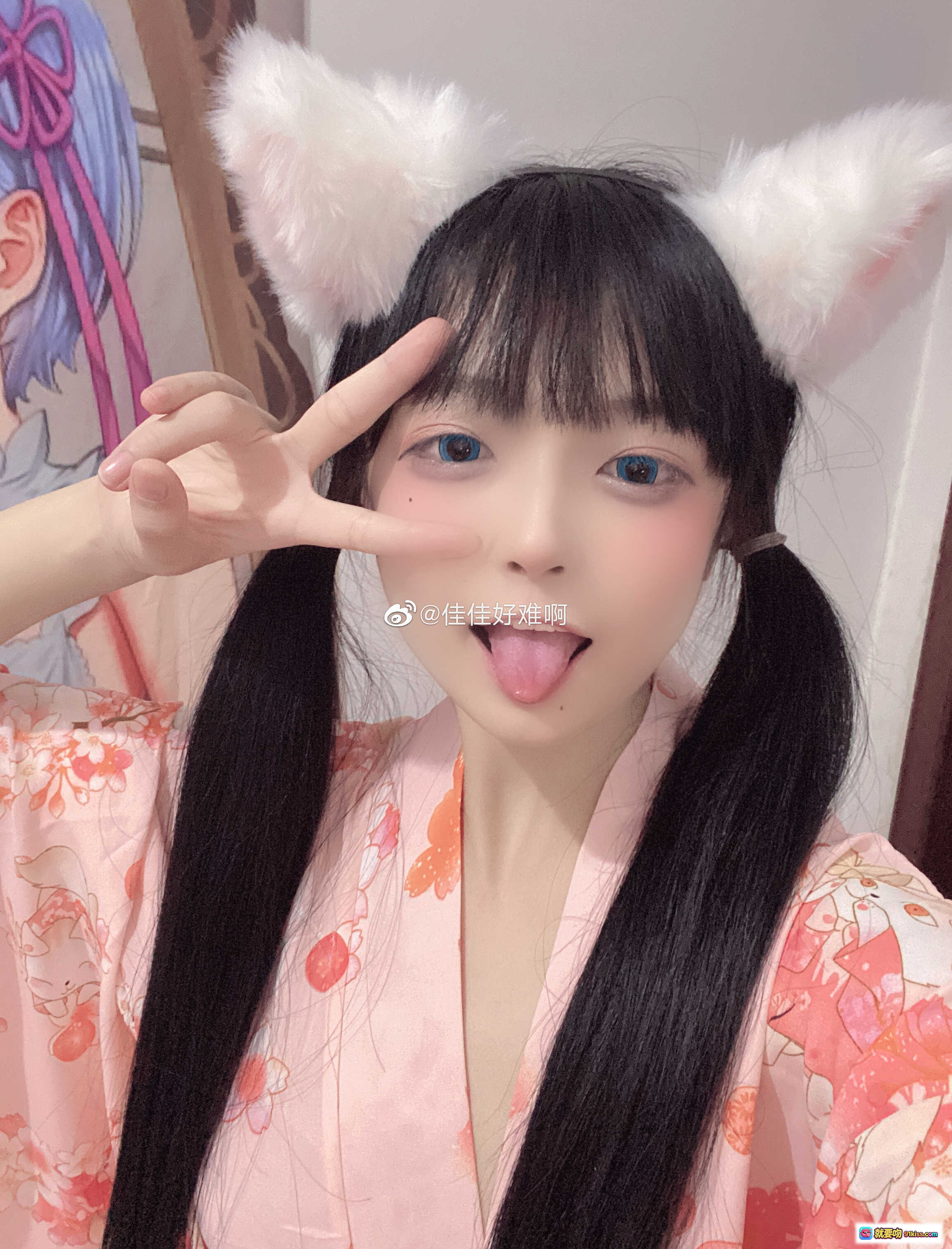 图片[8] - 佳佳好难啊VOL.17 粉色和风睡衣+白色过膝袜 少女居家写真 甜美可爱风 小狐狸主题 无视频纯图 - 就要吻