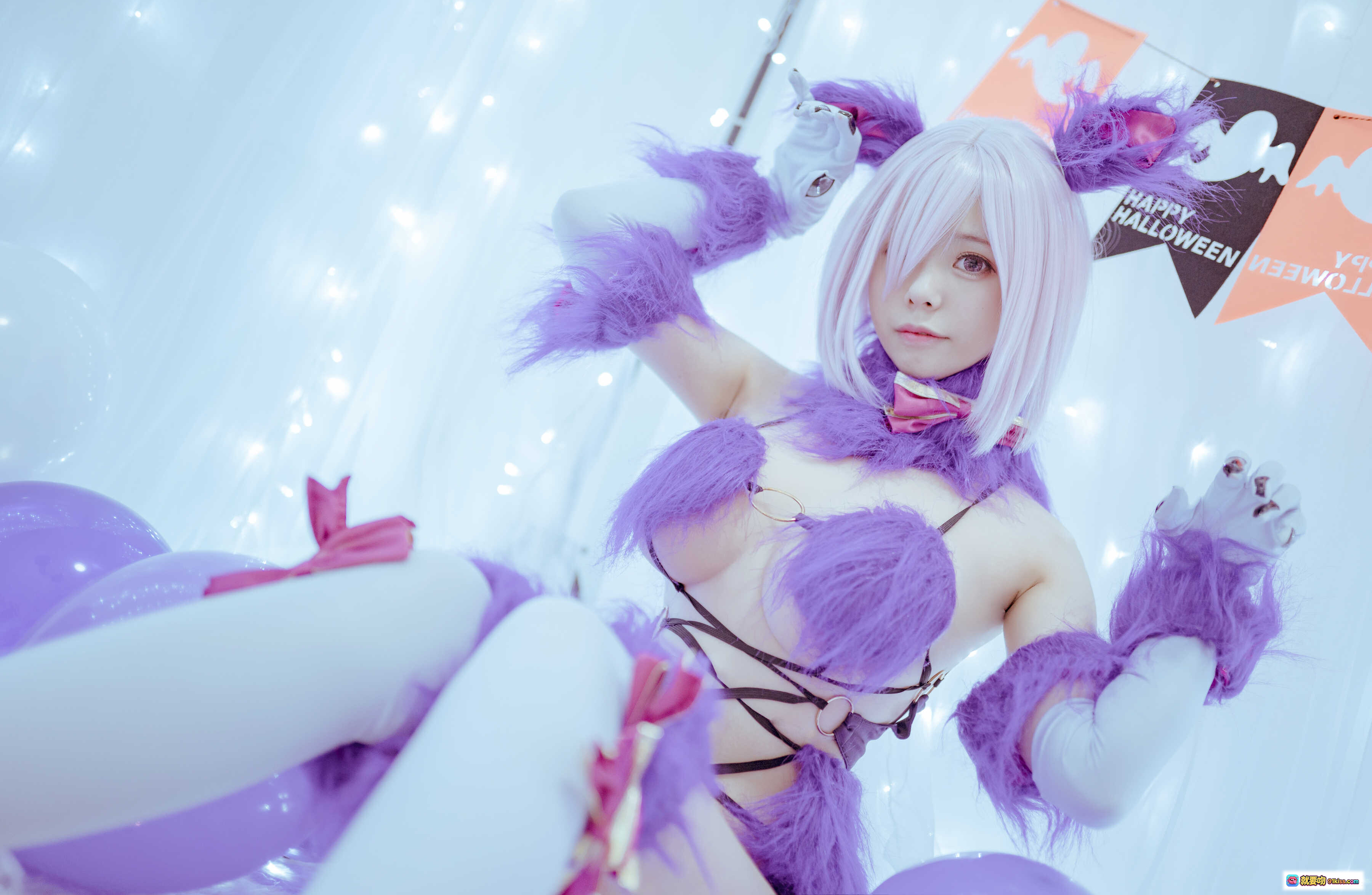 图片[3] - 小野妹子W NO.031 玛修B Cosplay 紫色毛绒兔耳装 白发少女写真 16P高清图集 - 就要吻