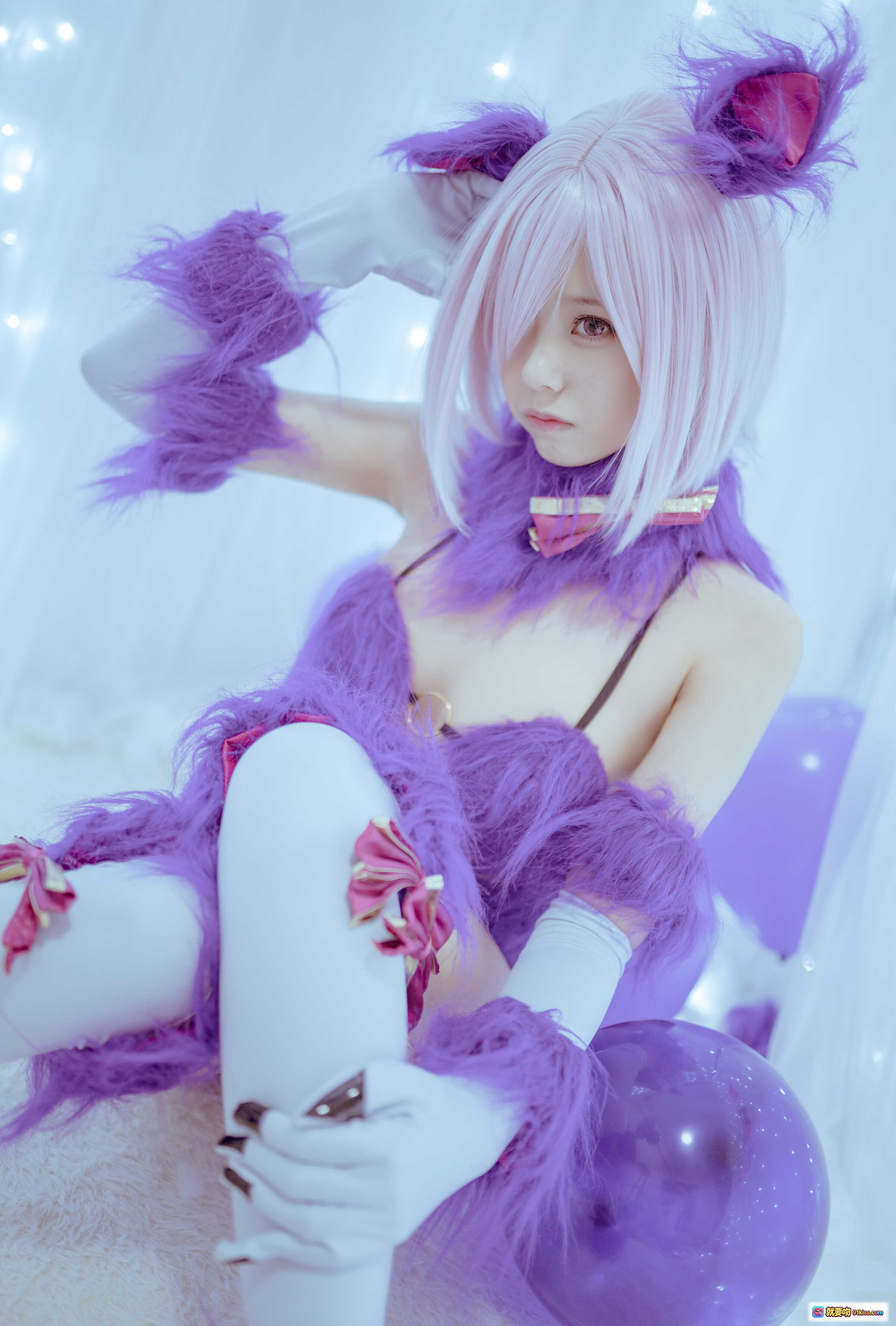 图片[10] - 小野妹子W NO.031 玛修B Cosplay 紫色毛绒兔耳装 白发少女写真 16P高清图集 - 就要吻