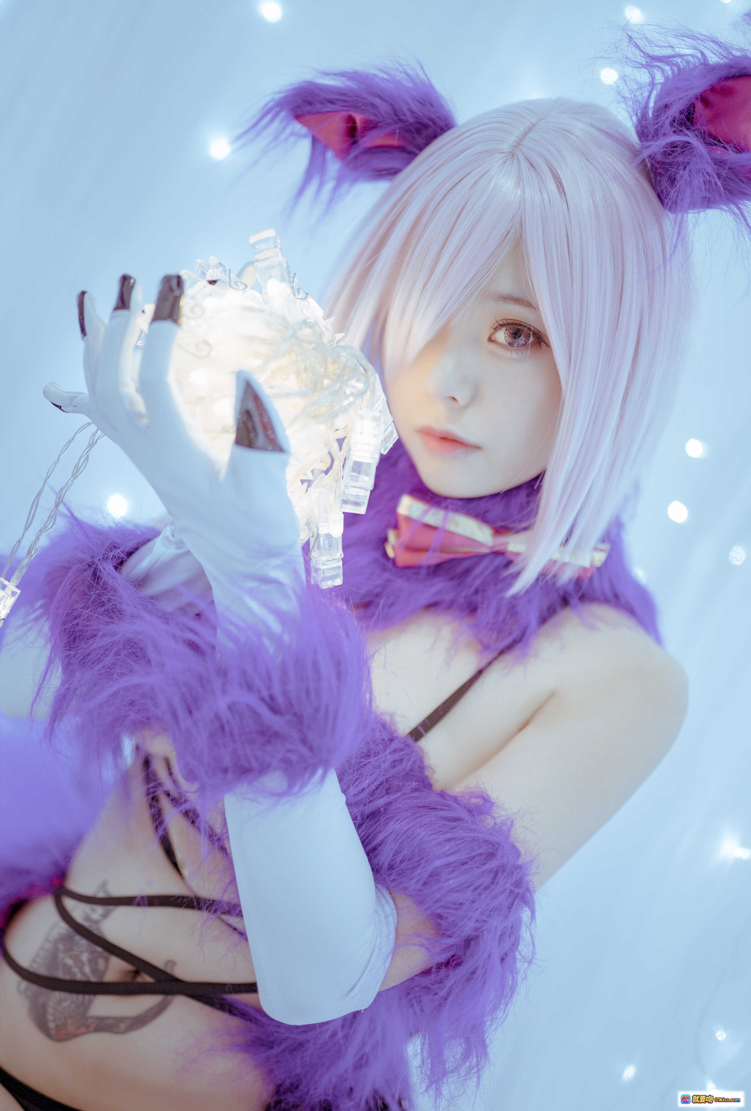 图片[5] - 小野妹子W NO.031 玛修B Cosplay 紫色毛绒兔耳装 白发少女写真 16P高清图集 - 就要吻