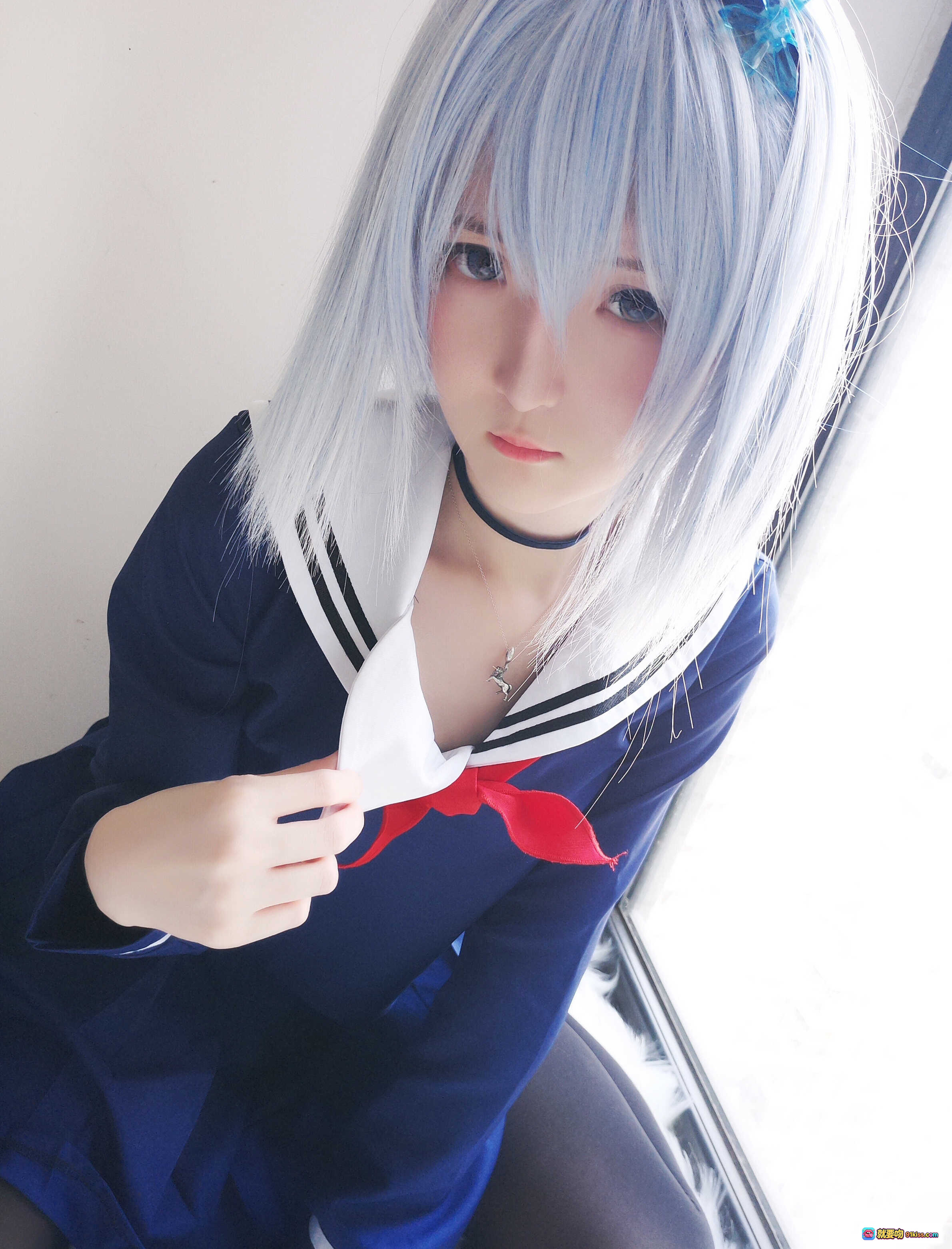 图片[5] - 一小央泽NO.023空银子cos写真｜黑丝美腿+蓝发少女+自拍镜前+性感内衣+毛绒地毯场景 - 就要吻