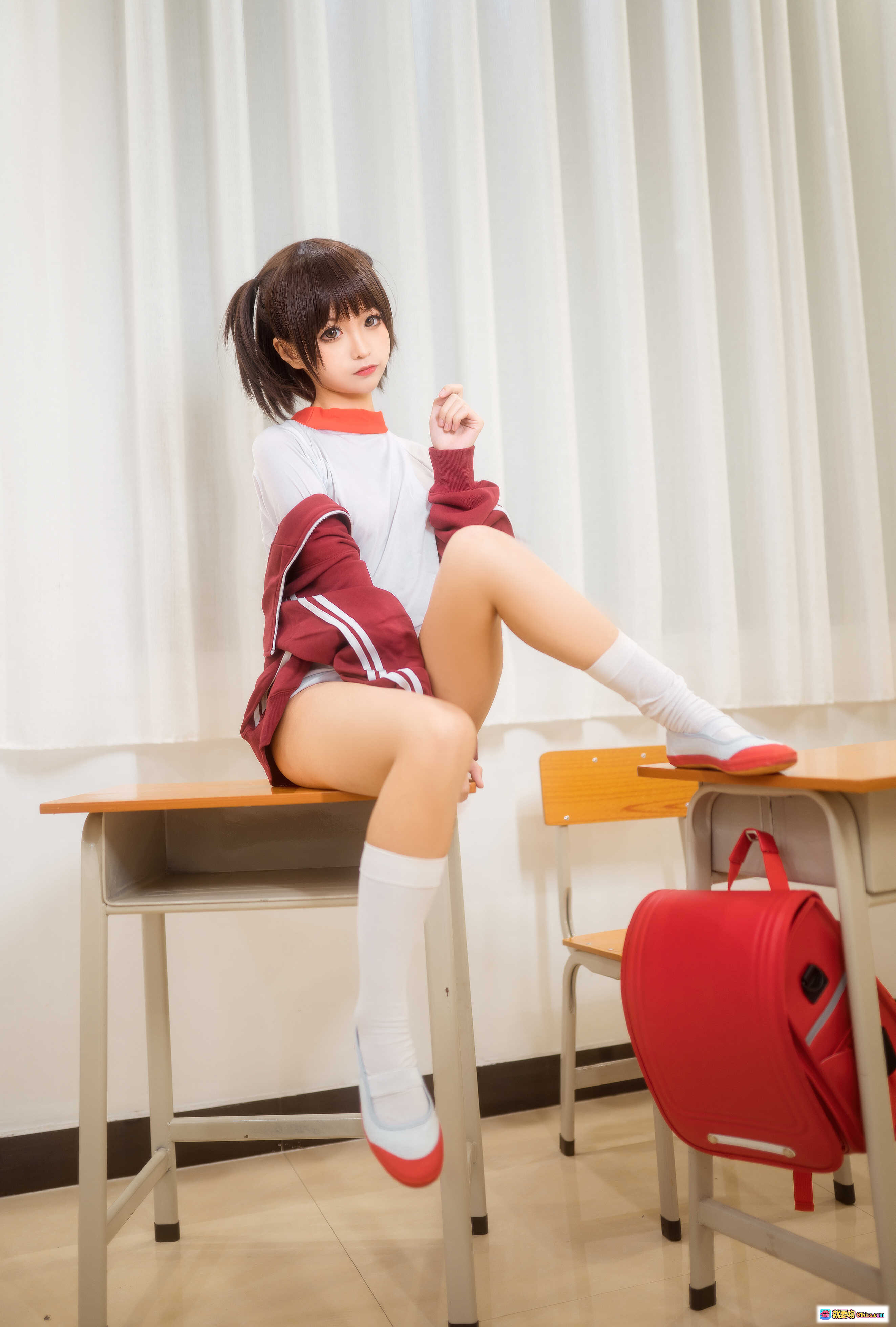 图片[4] - 蠢沫沫NO.033体操服红白配色校园风长袜美腿写真45P高清图集 - 就要吻