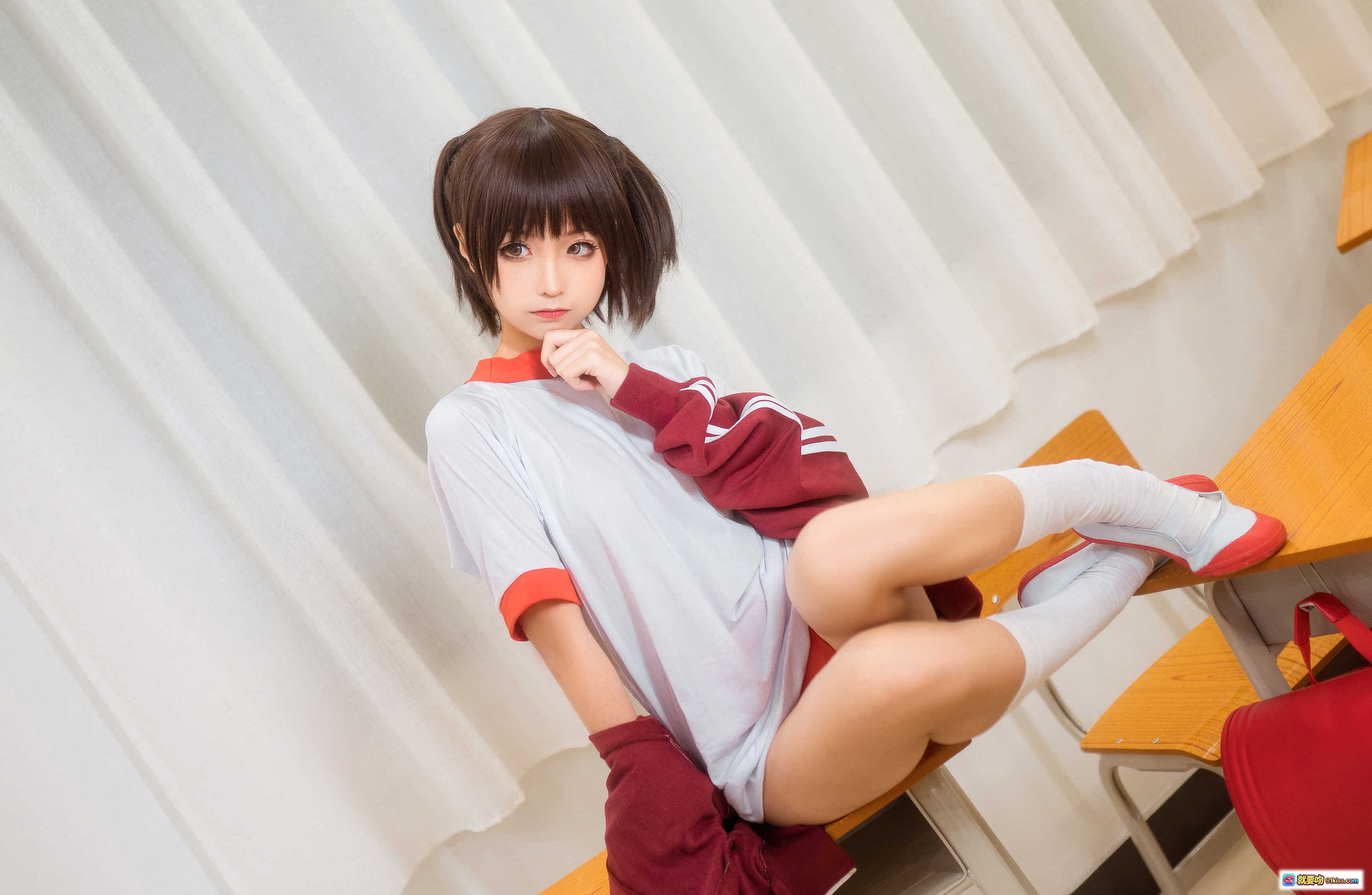 图片[10] - 蠢沫沫NO.033体操服红白配色校园风长袜美腿写真45P高清图集 - 就要吻