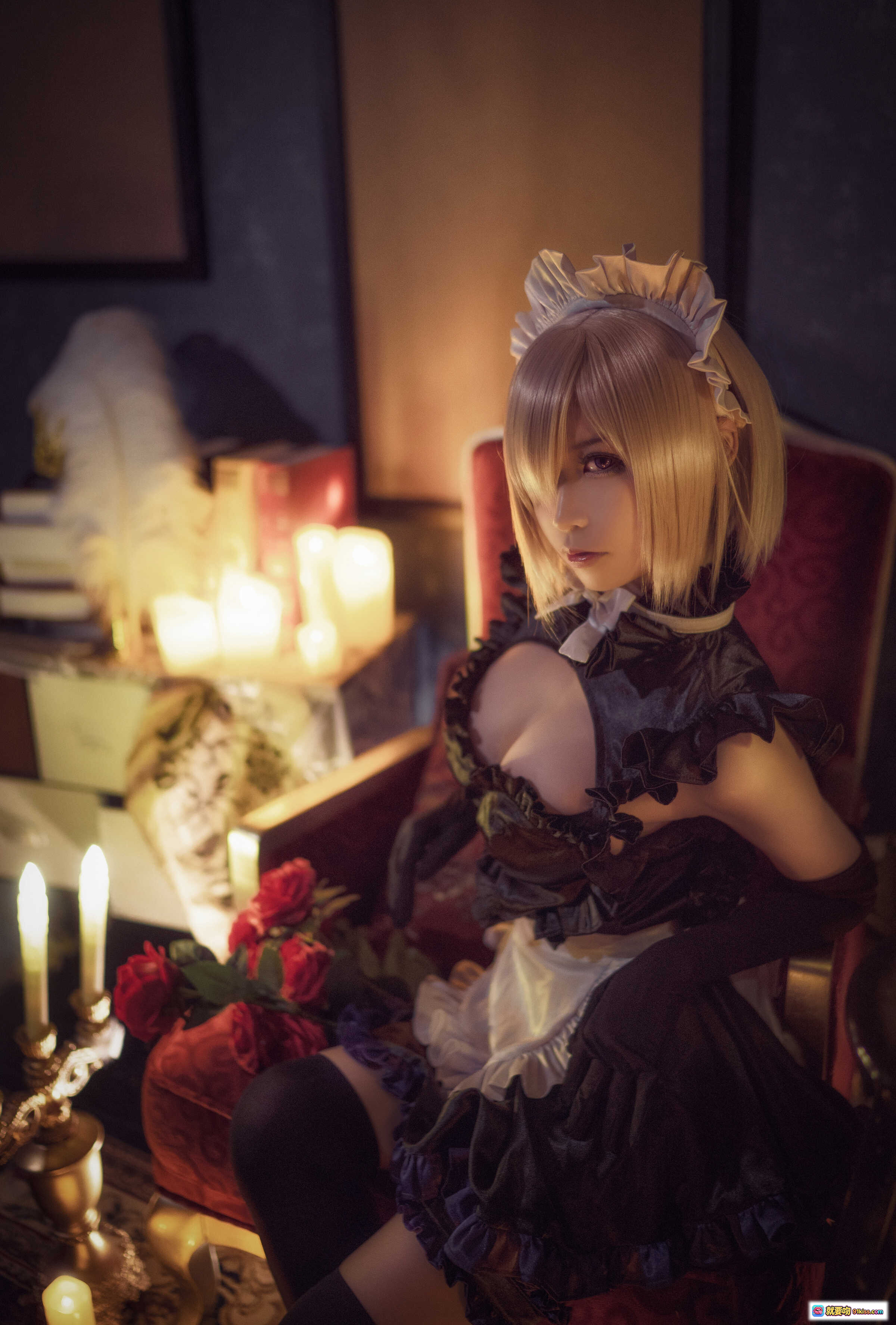 图片[9] - 爱老师玛修·基列莱特cosplay写真｜黑裙女仆装｜烛光氛围感｜精致妆容｜12P高清图集 - 就要吻