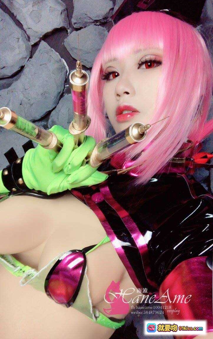 图片[4] - Nightingale万圣节Cosplay粉发绿装性感造型紫光砖墙背景写真 - 就要吻