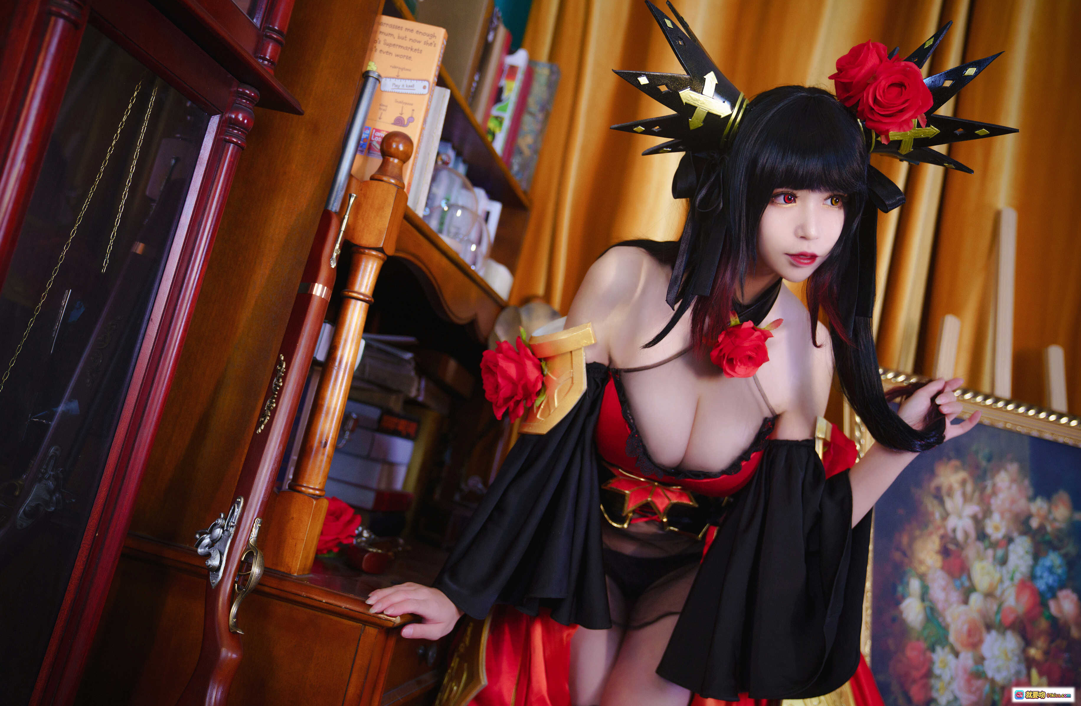 图片[6] - 爱老师约会大作战狂三新皮肤cosplay红黑华丽战服玫瑰装饰双枪造型精致写真 - 就要吻