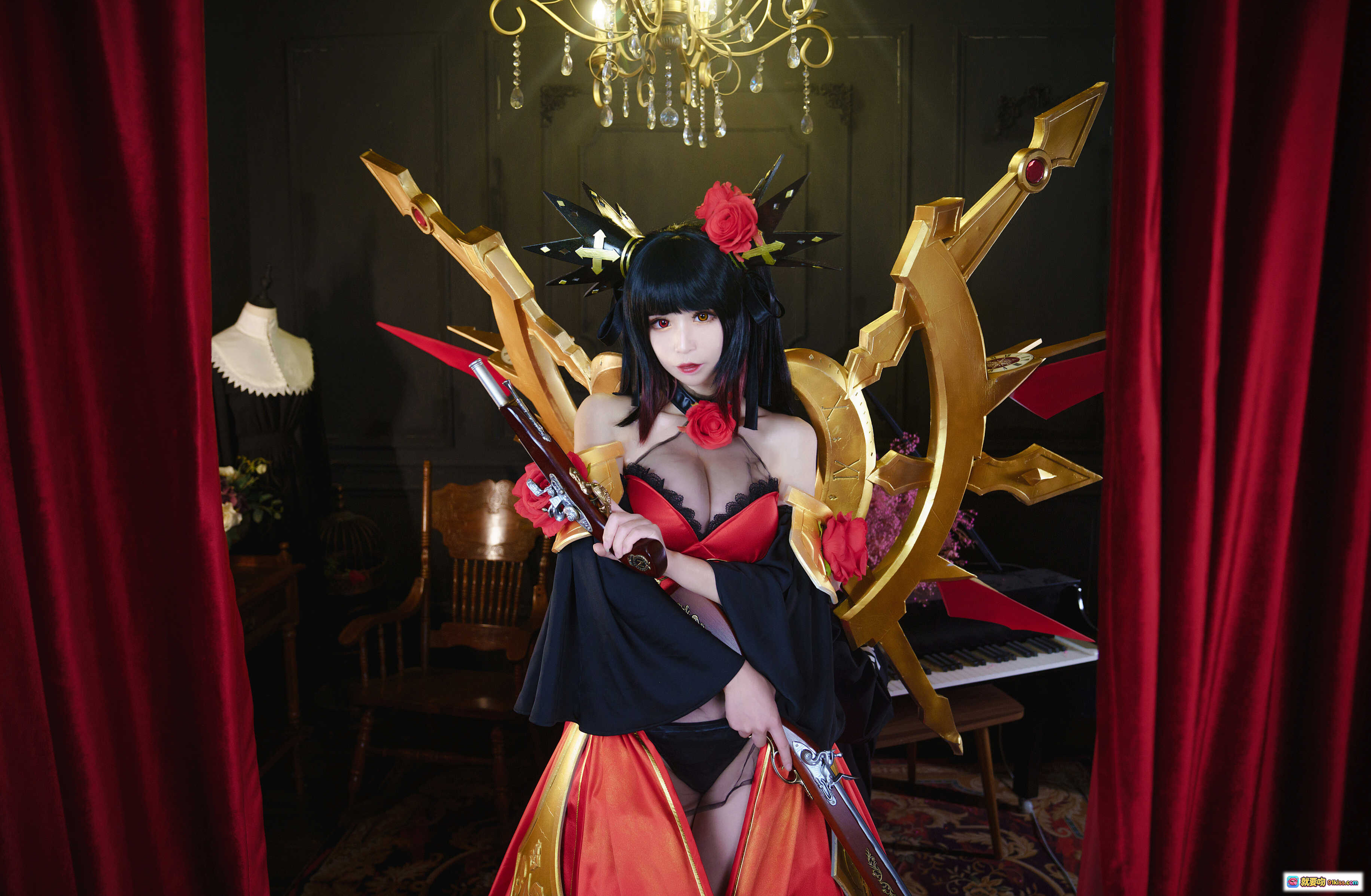 图片[8] - 爱老师约会大作战狂三新皮肤cosplay红黑华丽战服玫瑰装饰双枪造型精致写真 - 就要吻