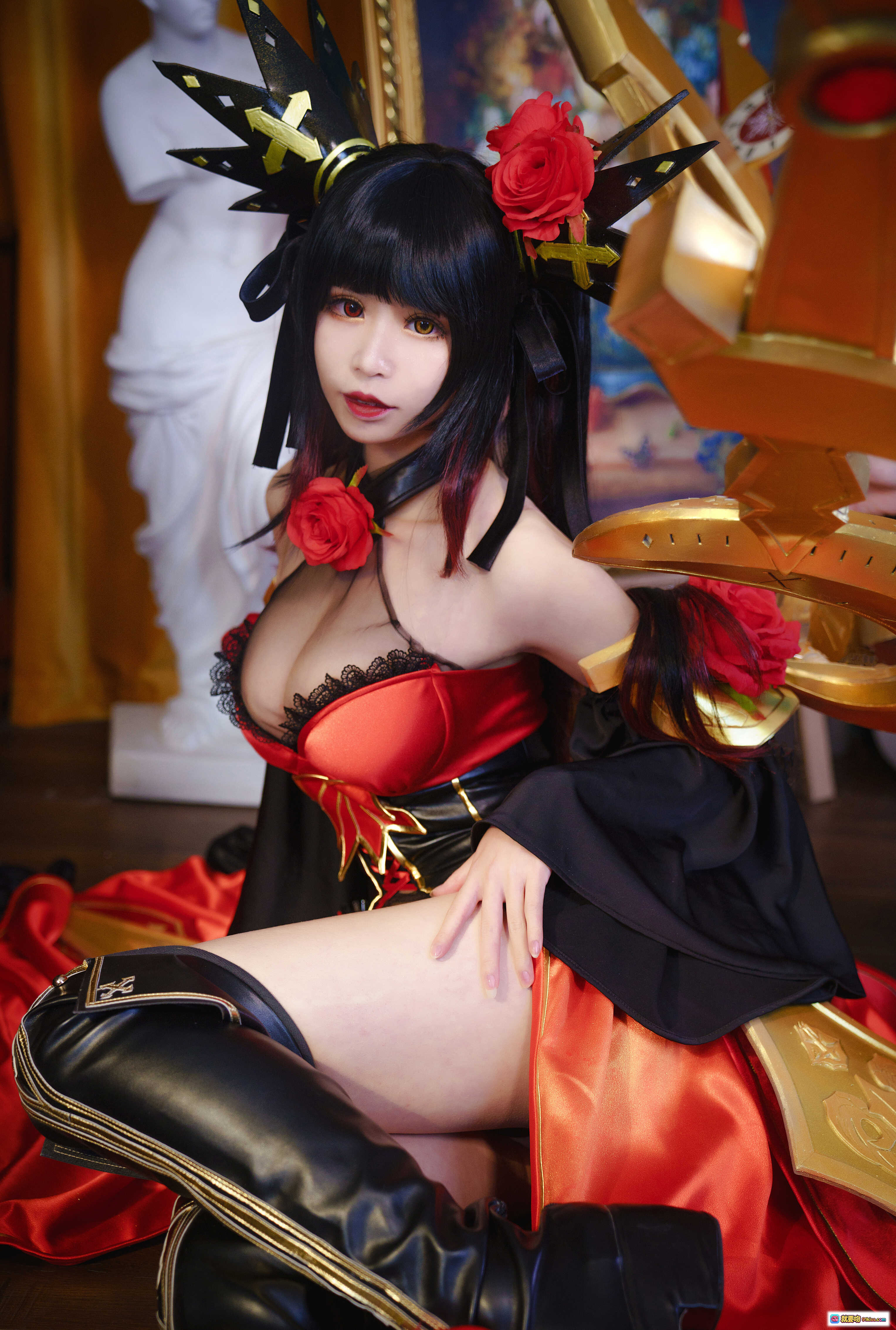 图片[4] - 爱老师约会大作战狂三新皮肤cosplay红黑华丽战服玫瑰装饰双枪造型精致写真 - 就要吻