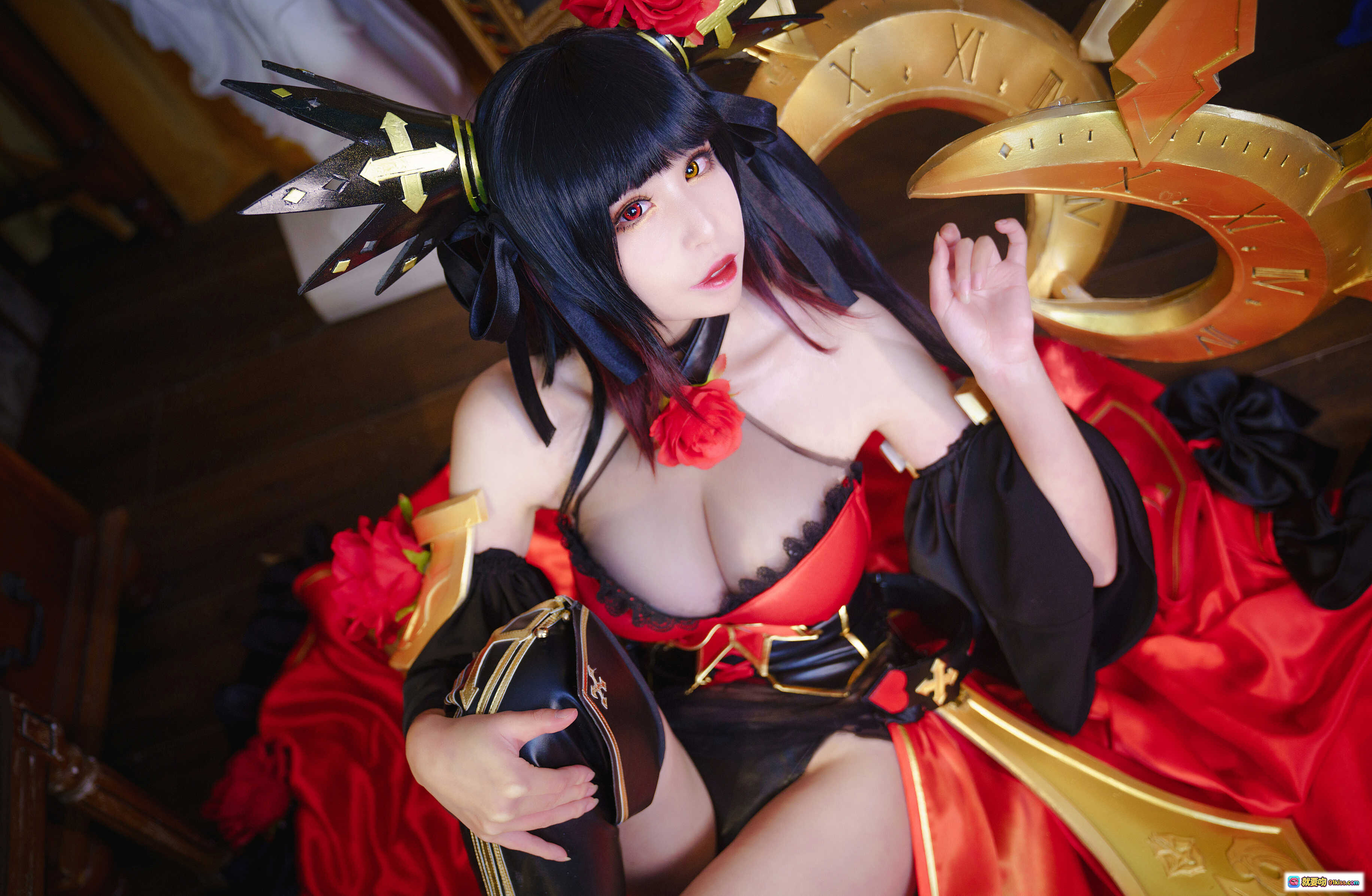 图片[7] - 爱老师约会大作战狂三新皮肤cosplay红黑华丽战服玫瑰装饰双枪造型精致写真 - 就要吻