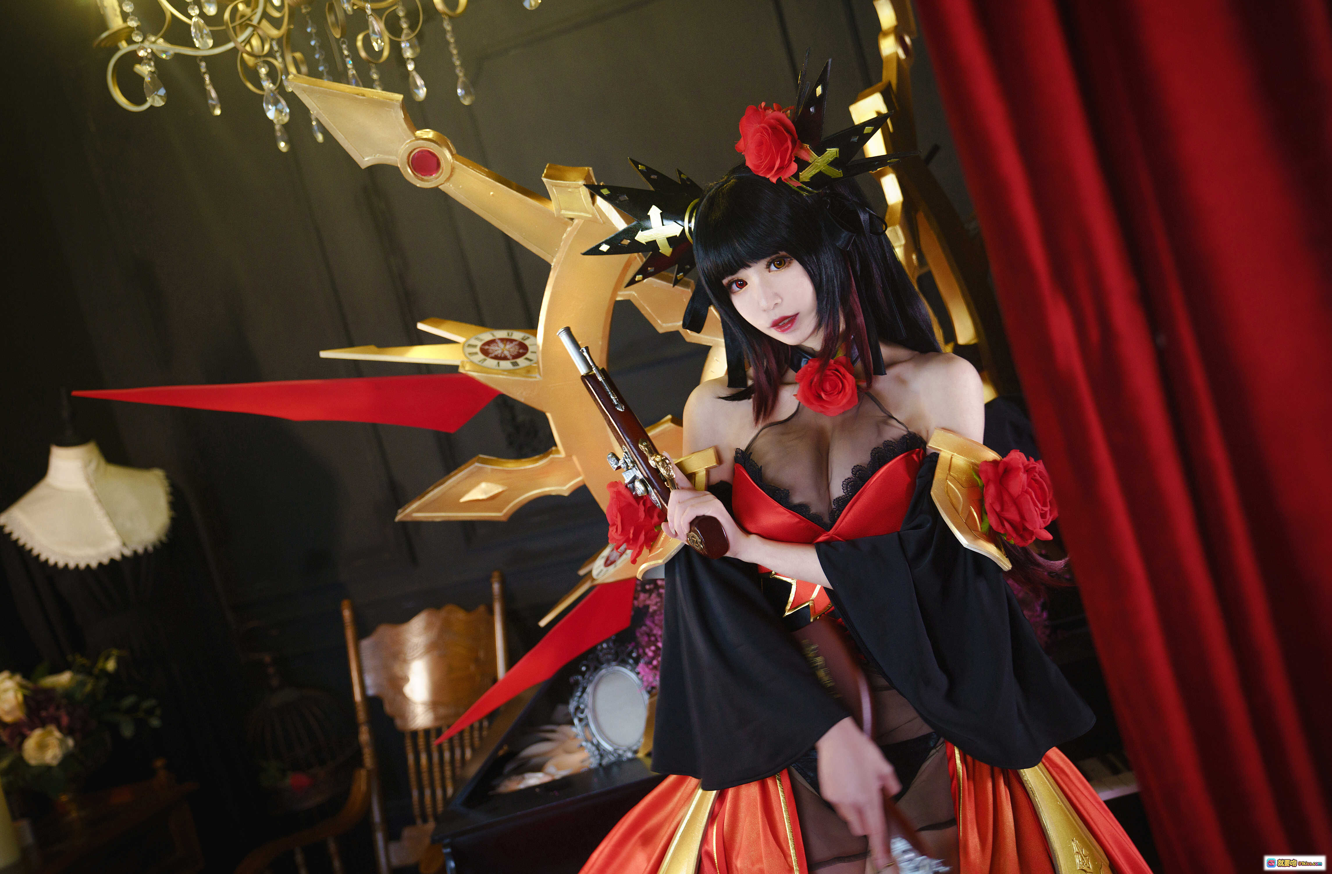 图片[3] - 爱老师约会大作战狂三新皮肤cosplay红黑华丽战服玫瑰装饰双枪造型精致写真 - 就要吻