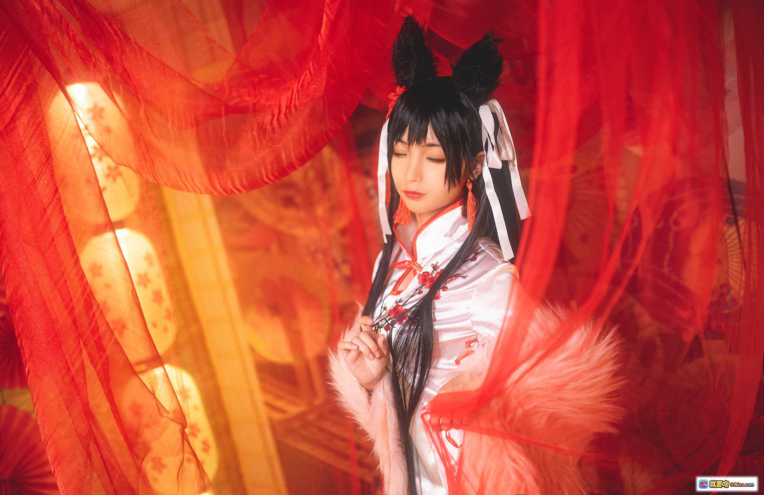 图片[3] - 蠢沫沫NO.006爱宕旗袍写真｜红花刺绣高开叉丝绸旗袍｜长发黑丝性感优雅40P高清图集 - 就要吻