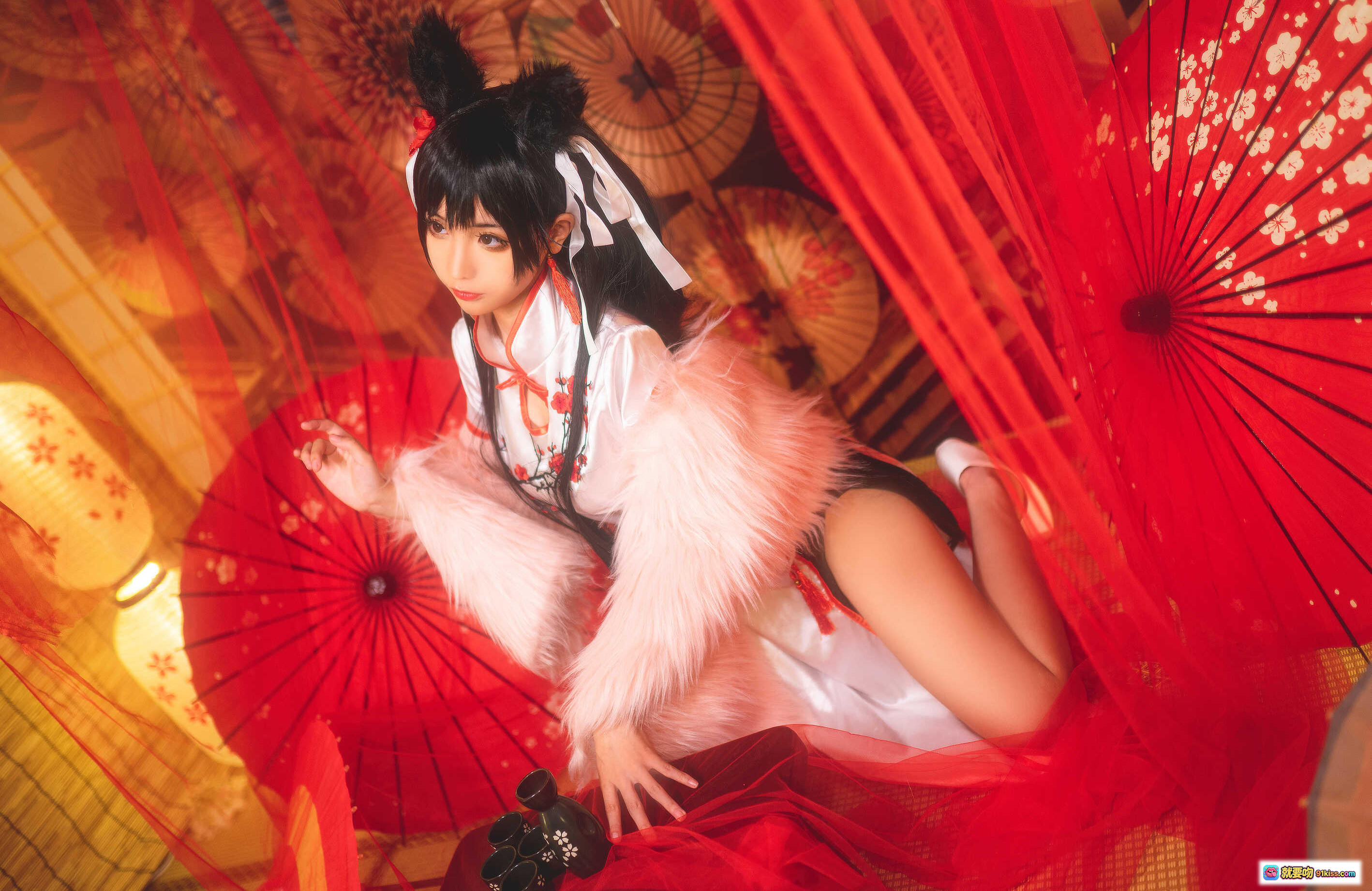 图片[5] - 蠢沫沫NO.006爱宕旗袍写真｜红花刺绣高开叉丝绸旗袍｜长发黑丝性感优雅40P高清图集 - 就要吻