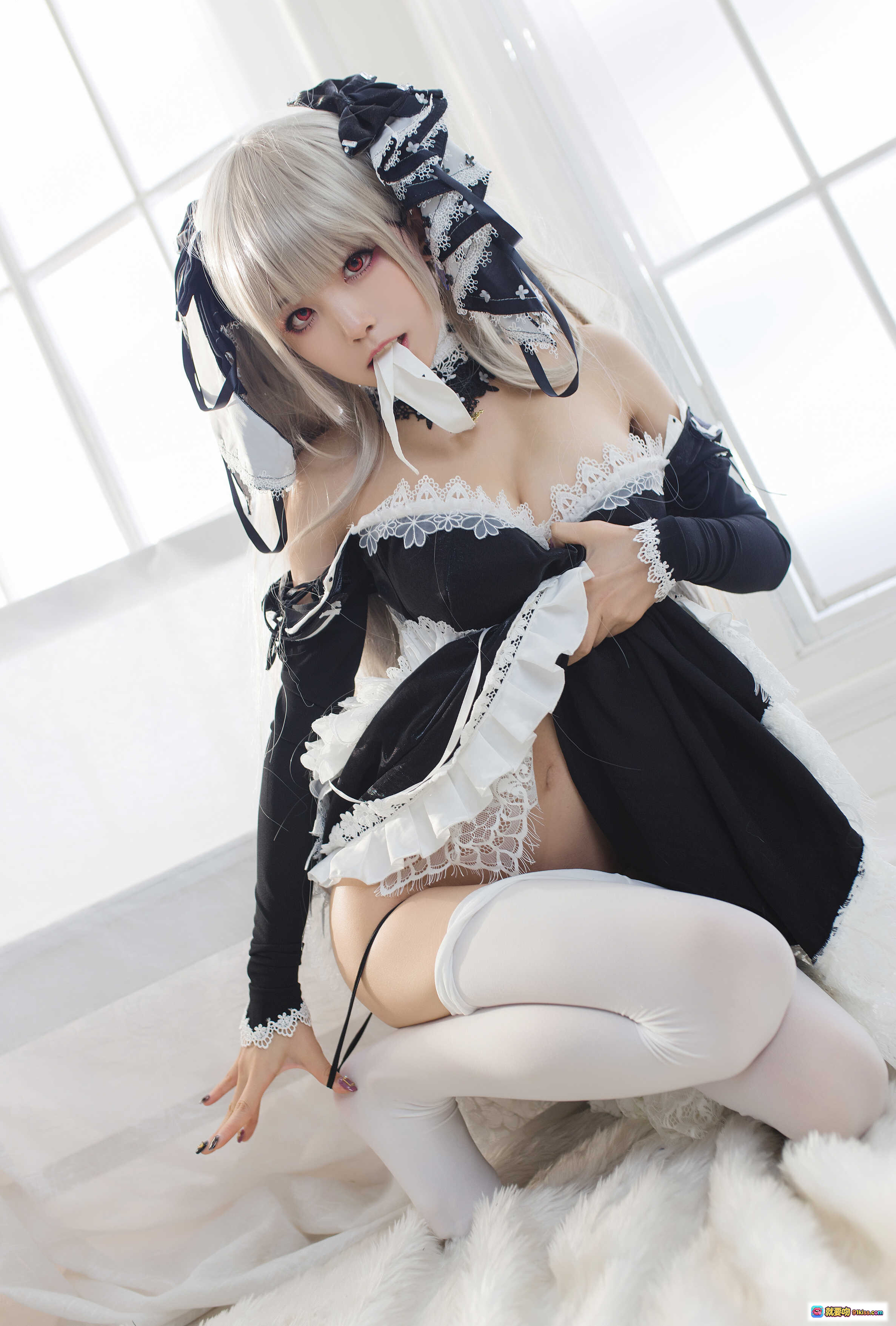 图片[2] - 水淼Aqua NO.020 碧海航线可畏原皮 Cosplay 黑白女仆装 白发蕾丝边 性感写真 40P高清图集 - 就要吻