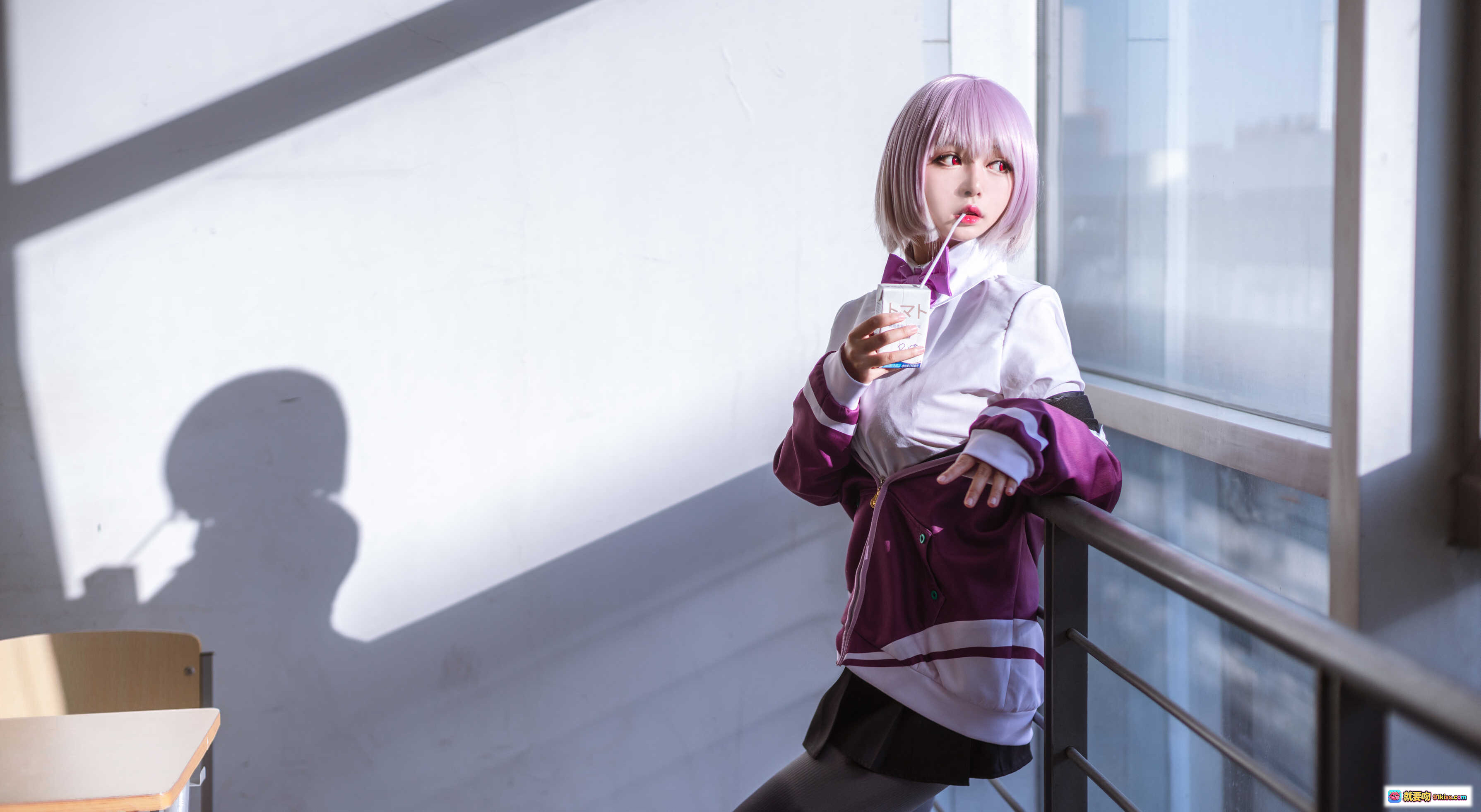 图片[2] - 黑猫猫OvO NO.017 新条茜 Cosplay 紫发少女校园风制服写真 9P高清图集 - 就要吻