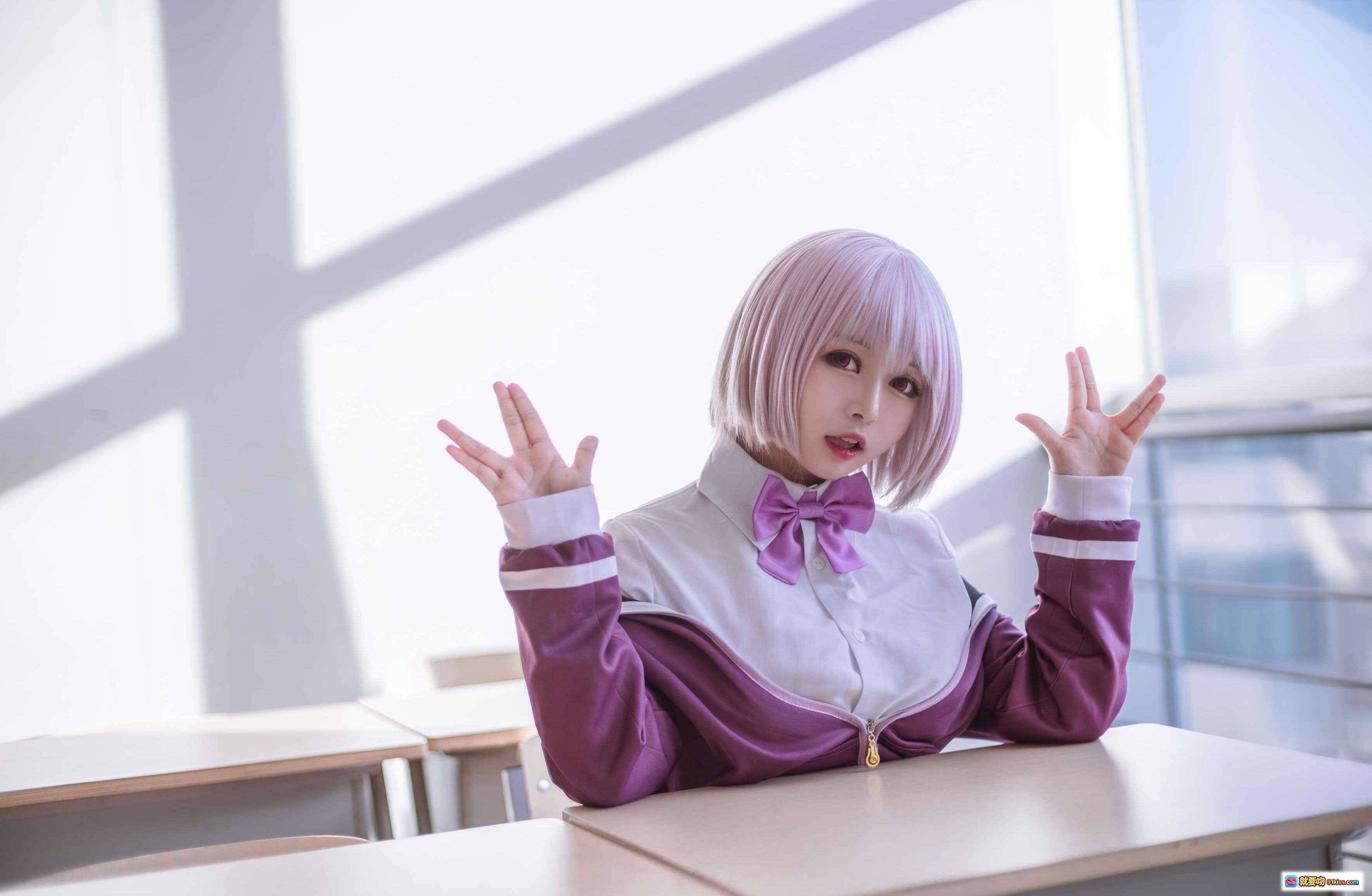 图片[1] - 黑猫猫OvO NO.017 新条茜 Cosplay 紫发少女校园风制服写真 9P高清图集 - 就要吻