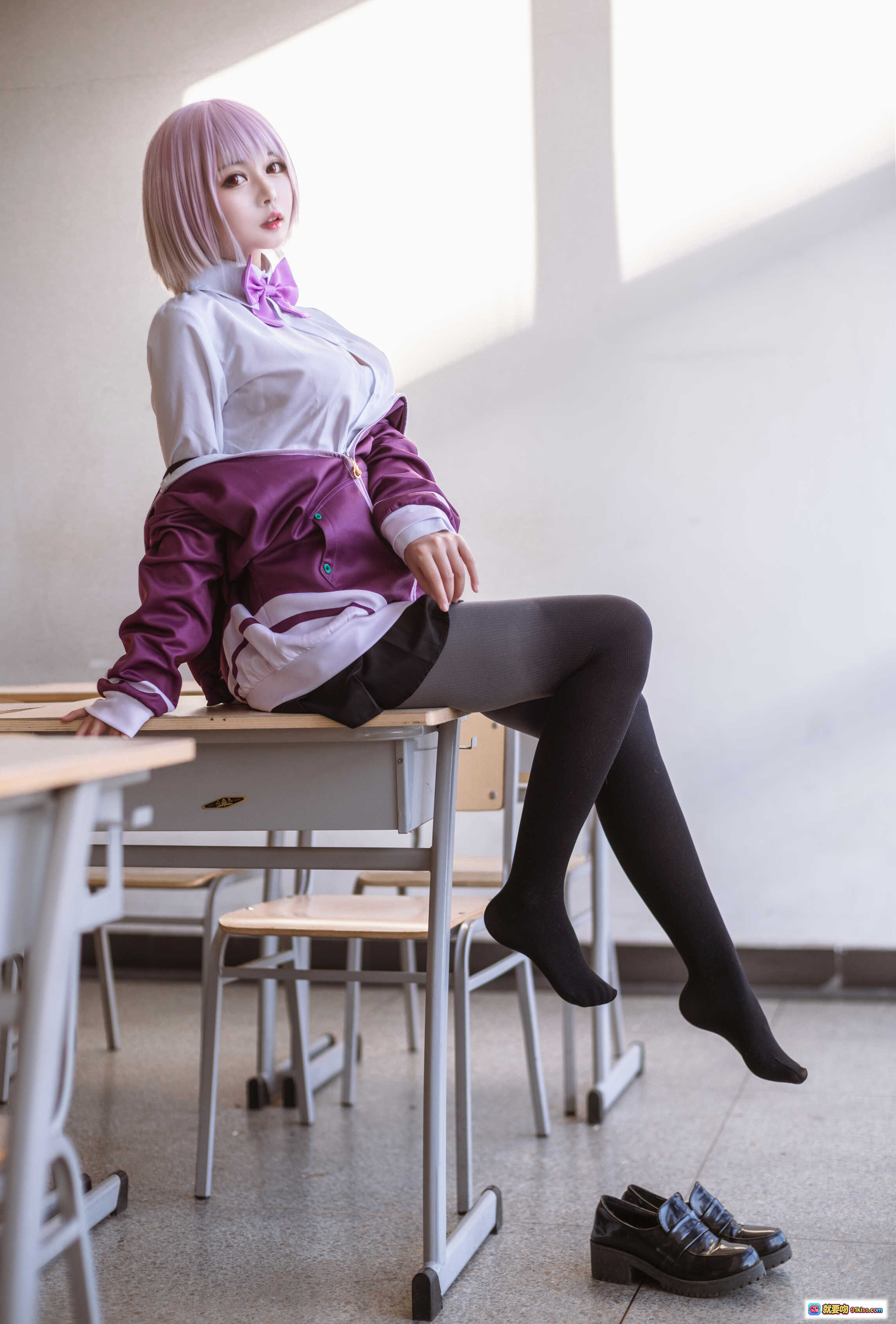 图片[8] - 黑猫猫OvO NO.017 新条茜 Cosplay 紫发少女校园风制服写真 9P高清图集 - 就要吻