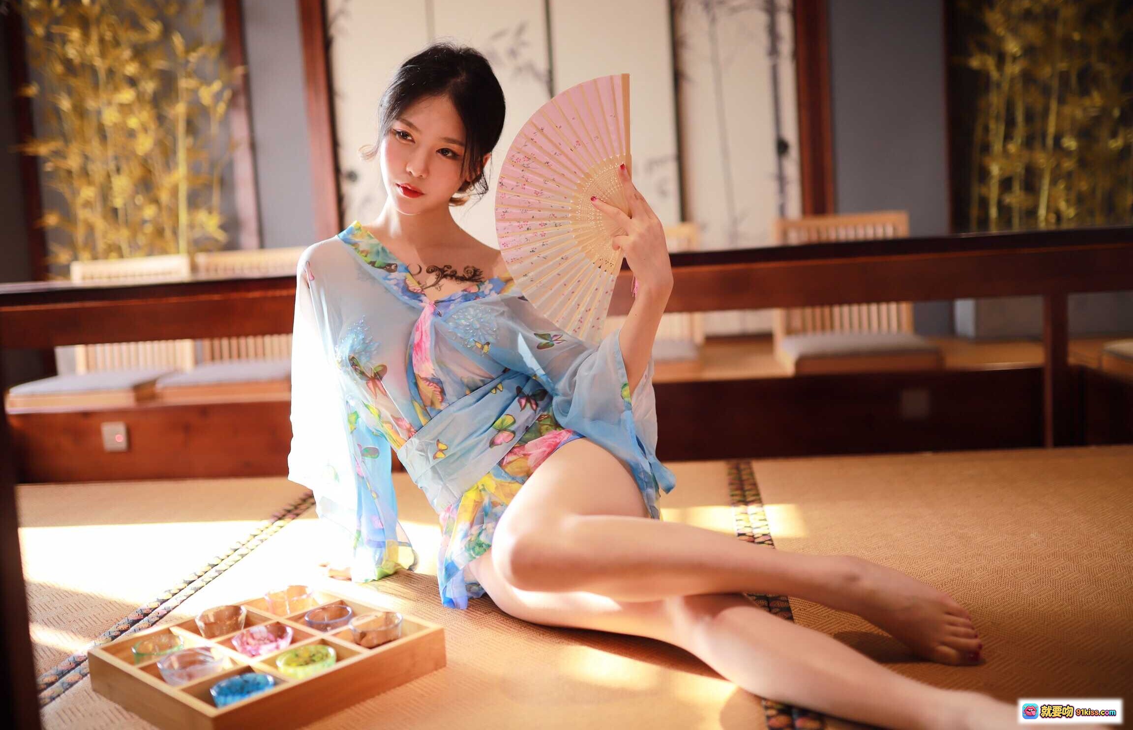 图片[2] - 抖娘利世NO.020水蓝和服写真｜日式灯笼光影柔美少女风30P高清图集 - 就要吻