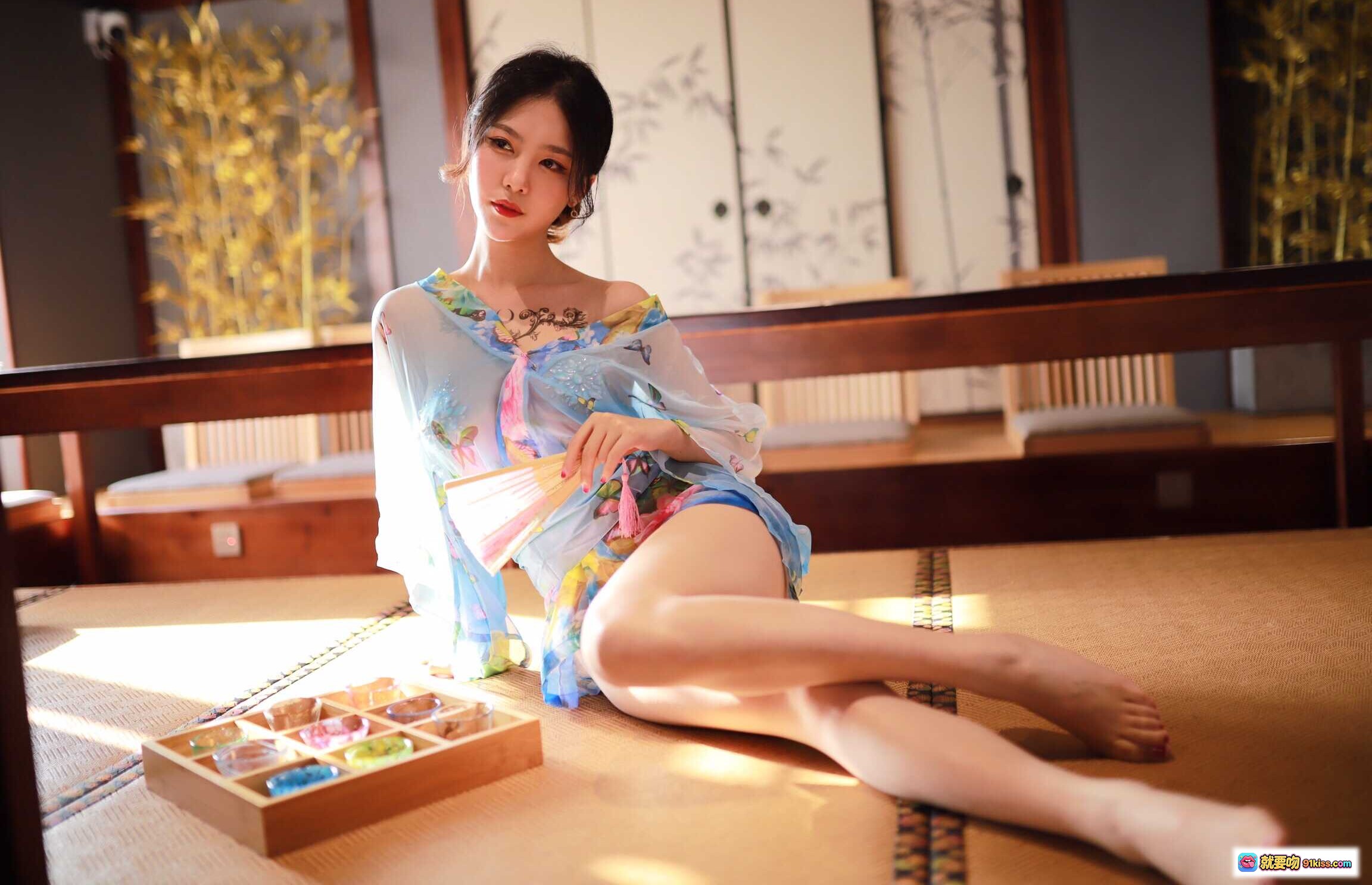 图片[7] - 抖娘利世NO.020水蓝和服写真｜日式灯笼光影柔美少女风30P高清图集 - 就要吻