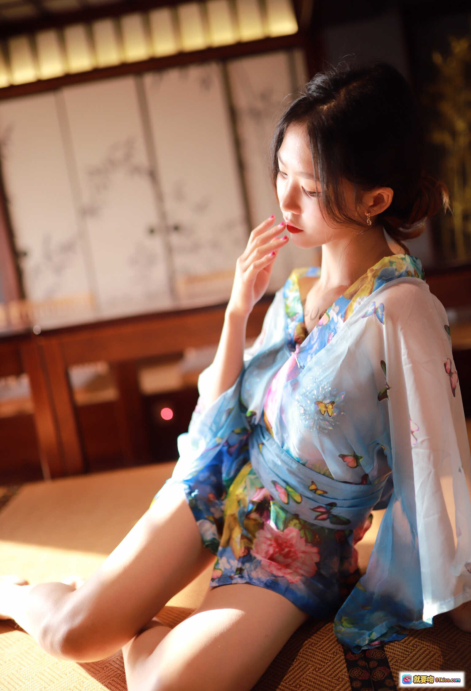 图片[6] - 抖娘利世NO.020水蓝和服写真｜日式灯笼光影柔美少女风30P高清图集 - 就要吻