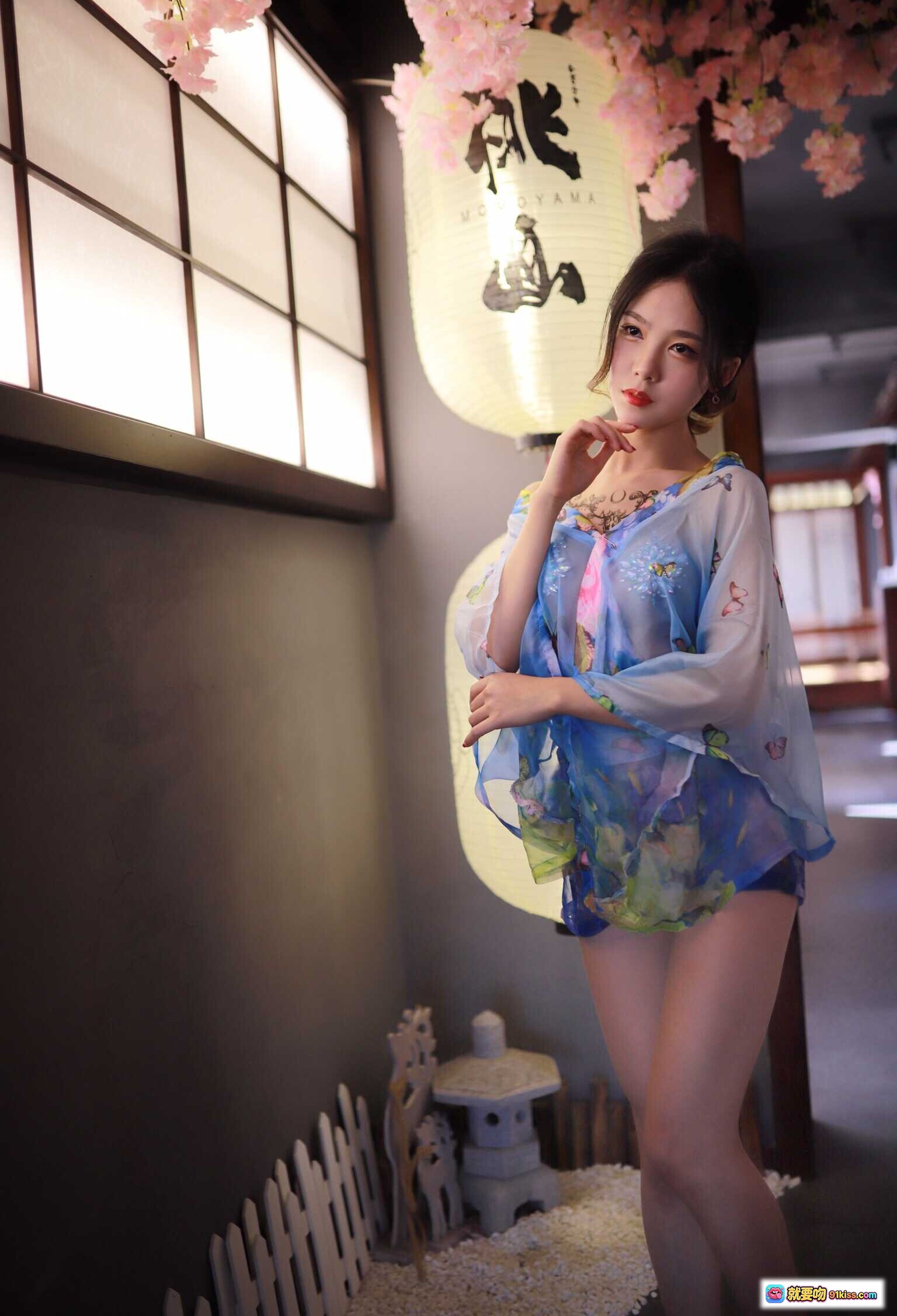 图片[5] - 抖娘利世NO.020水蓝和服写真｜日式灯笼光影柔美少女风30P高清图集 - 就要吻