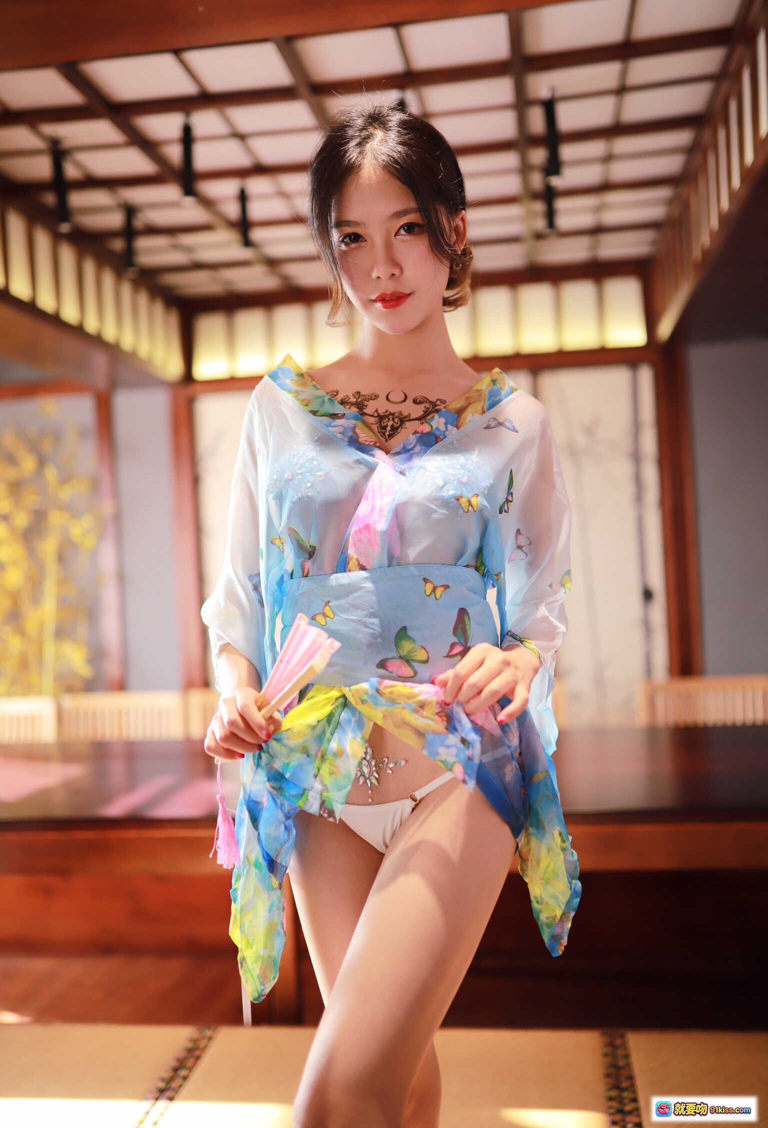 图片[4] - 抖娘利世NO.020水蓝和服写真｜日式灯笼光影柔美少女风30P高清图集 - 就要吻