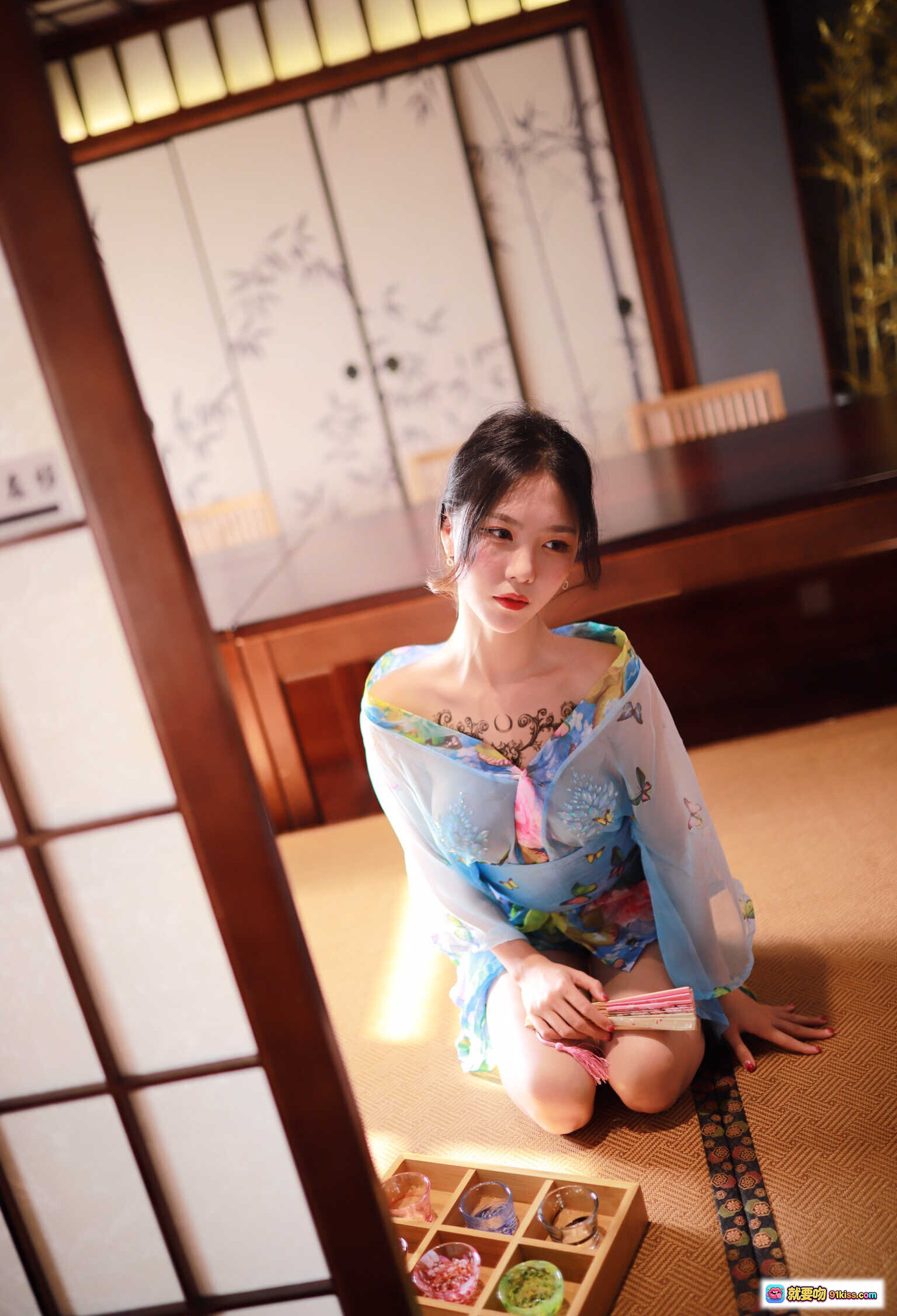 图片[3] - 抖娘利世NO.020水蓝和服写真｜日式灯笼光影柔美少女风30P高清图集 - 就要吻