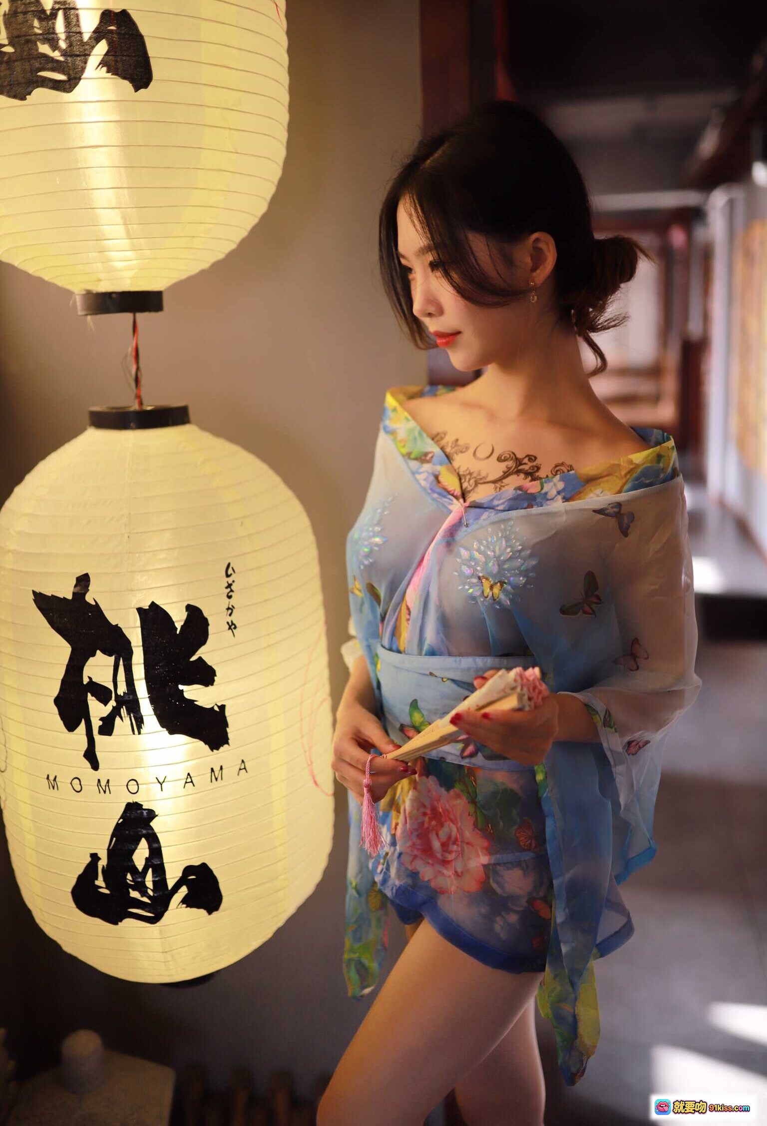 图片[10] - 抖娘利世NO.020水蓝和服写真｜日式灯笼光影柔美少女风30P高清图集 - 就要吻