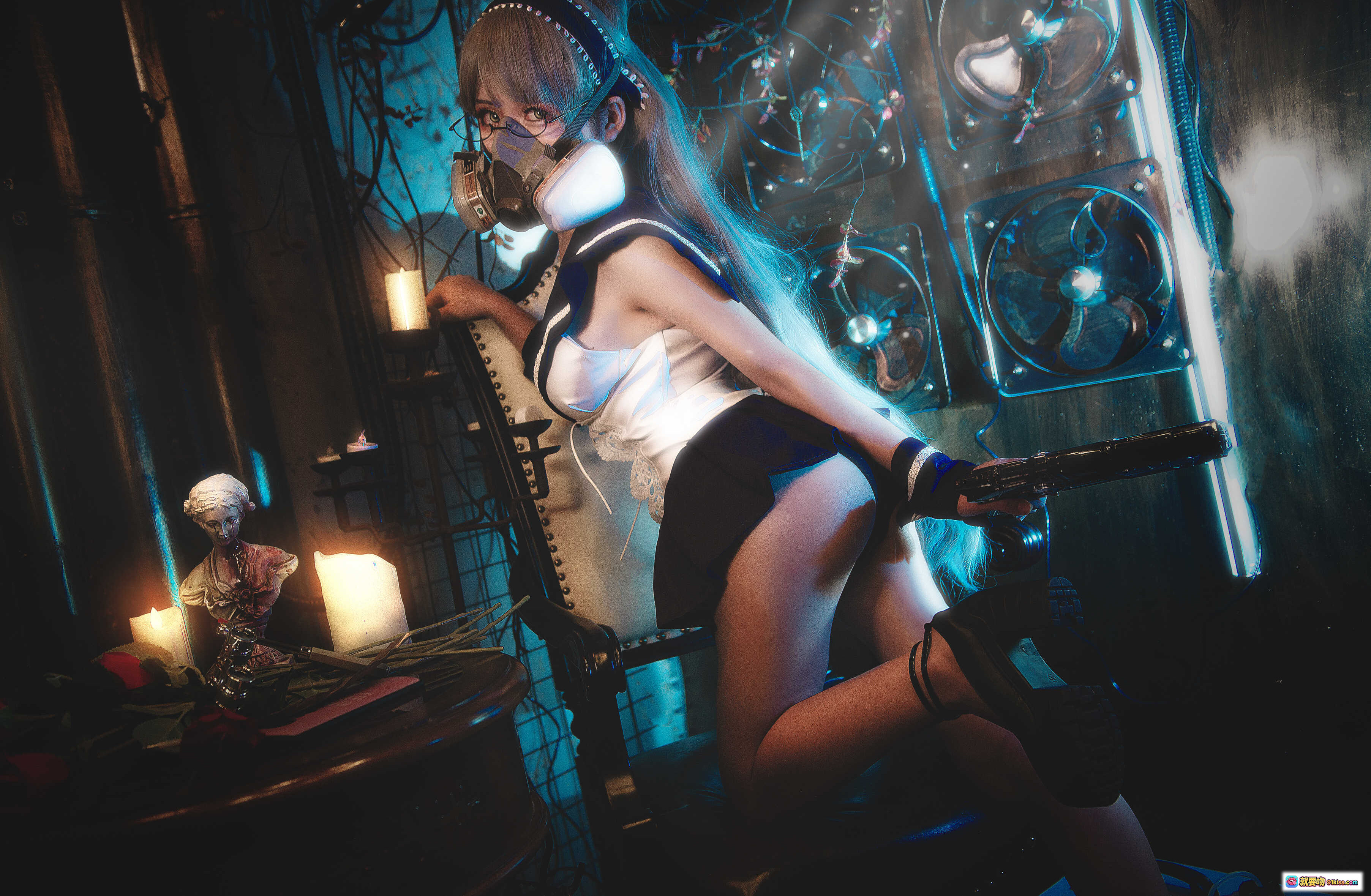 图片[3] - 一笑芳香沁NO.024 JK赛博风cosplay写真 未来感面具+科技蓝光+性感制服+暗黑氛围 9P高清图集 - 就要吻